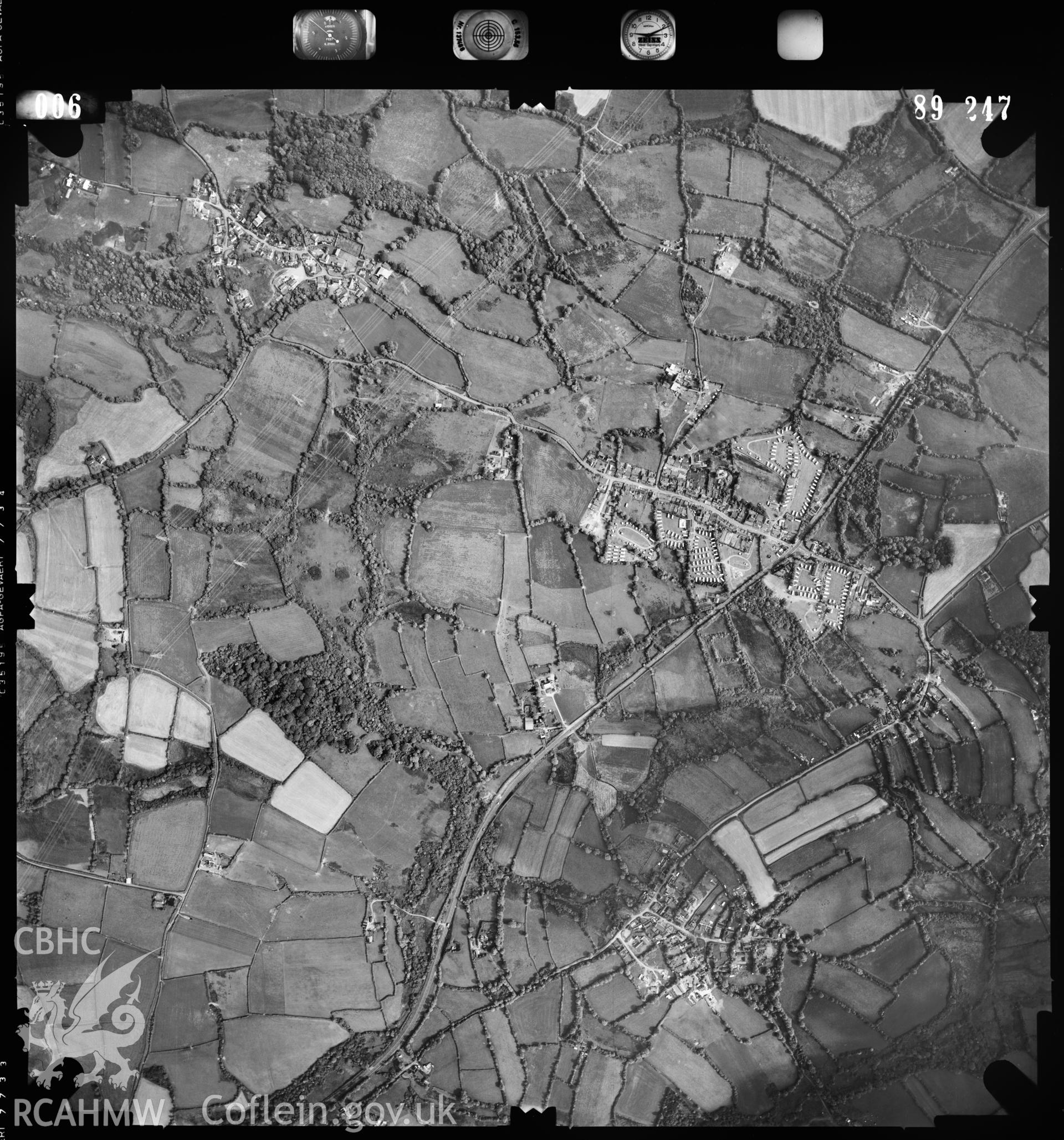 Digitized copy of an aerial photograph showing the Broadmoor area in Pembs  taken by Ordnance Survey, 1989.