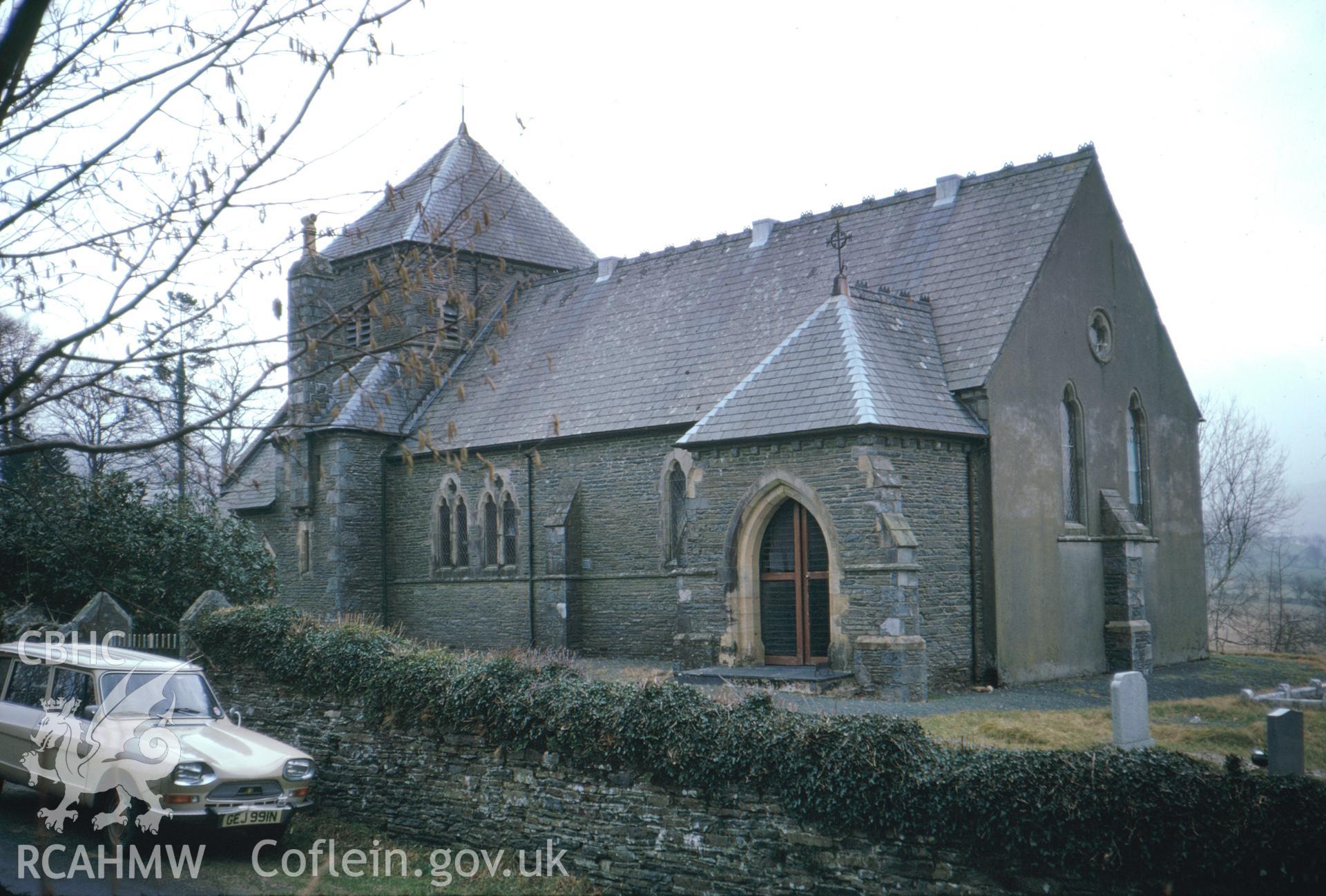 Colour slide showing exterior view of St Peter's Church, Elerch.