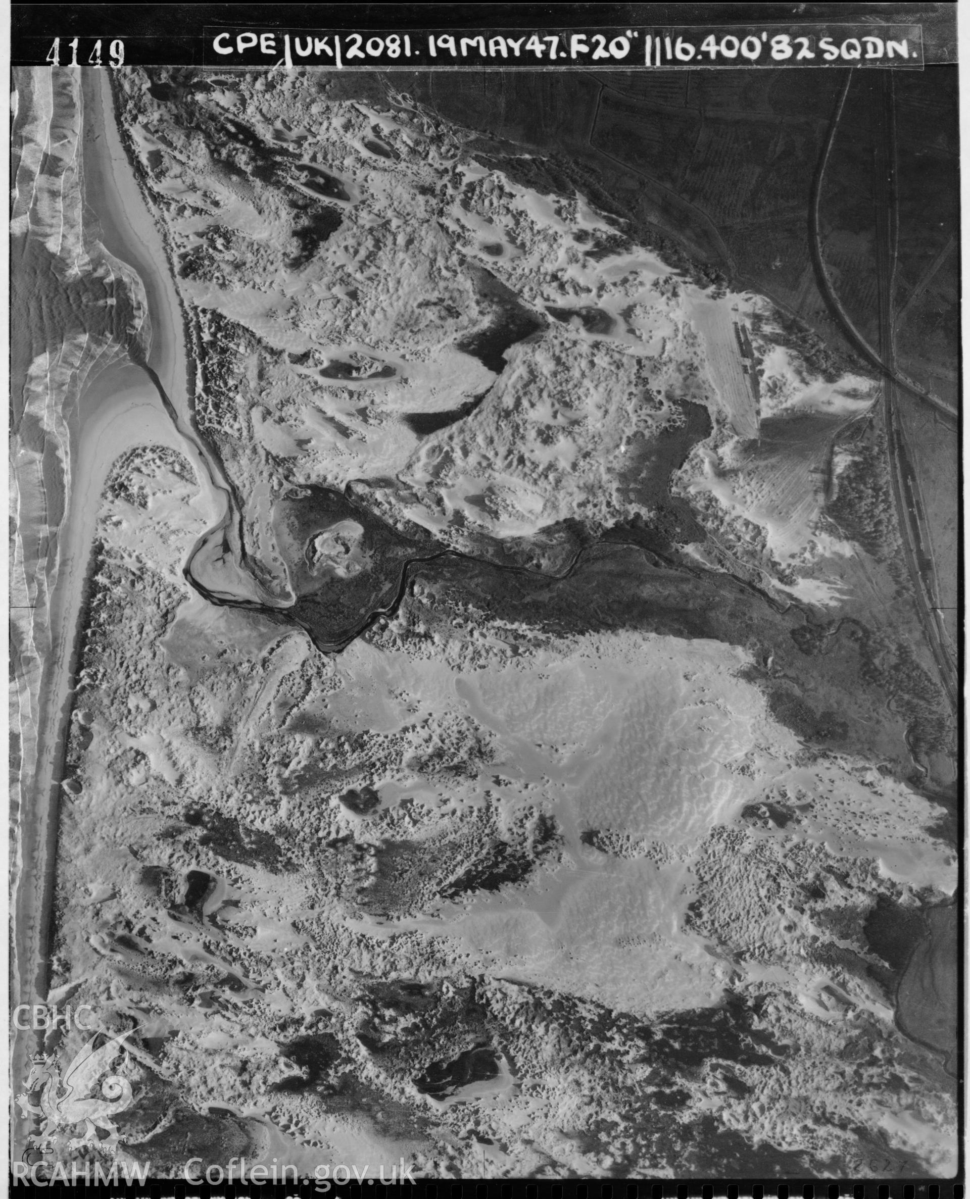 Black and white vertical aerial photograph taken by the RAF on 19/05/1947 centred on SS77478289 at a scale of 1:10000. The centrepoint lies over the sea.