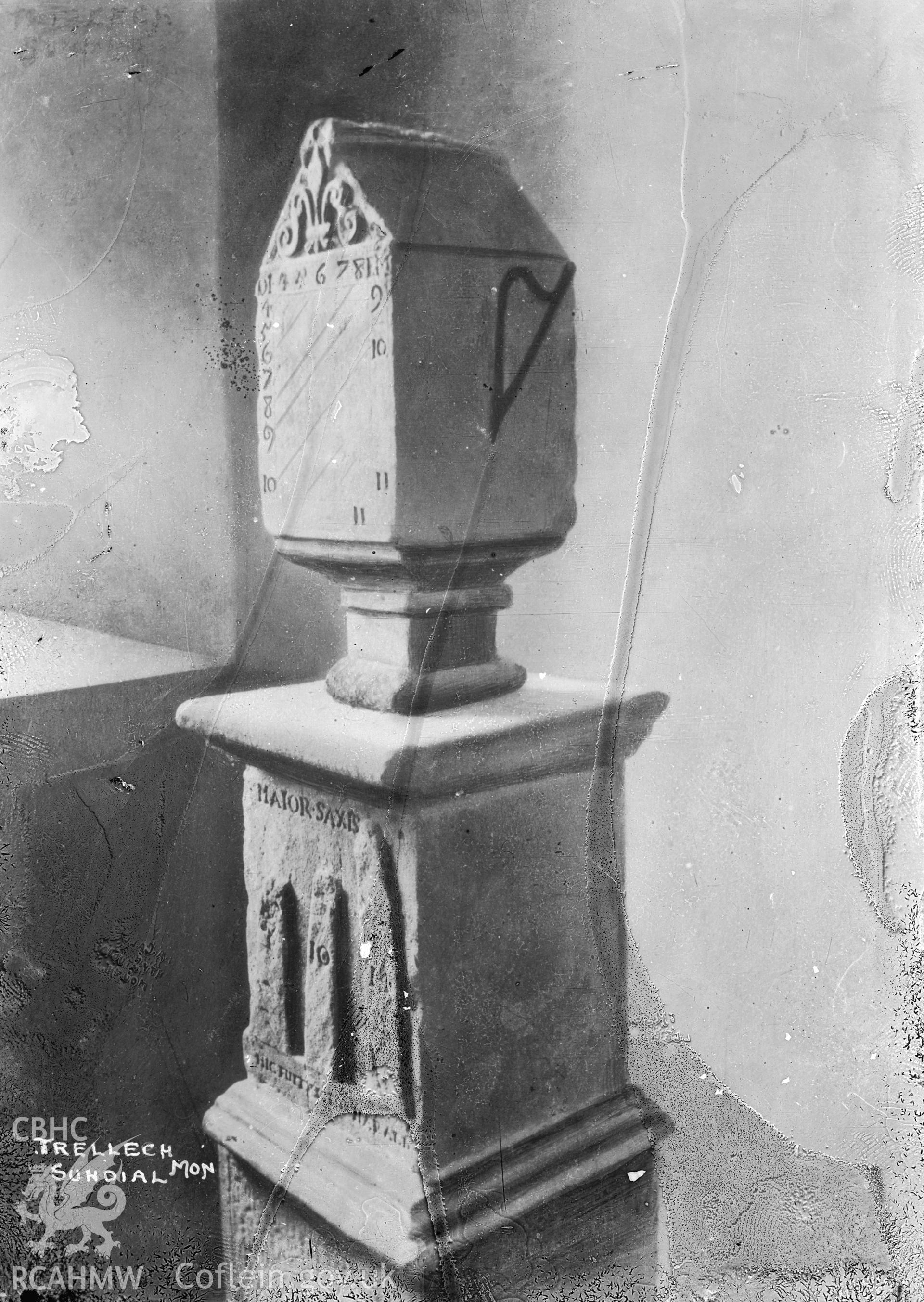 Stone pillar sundial at Trellech Church.