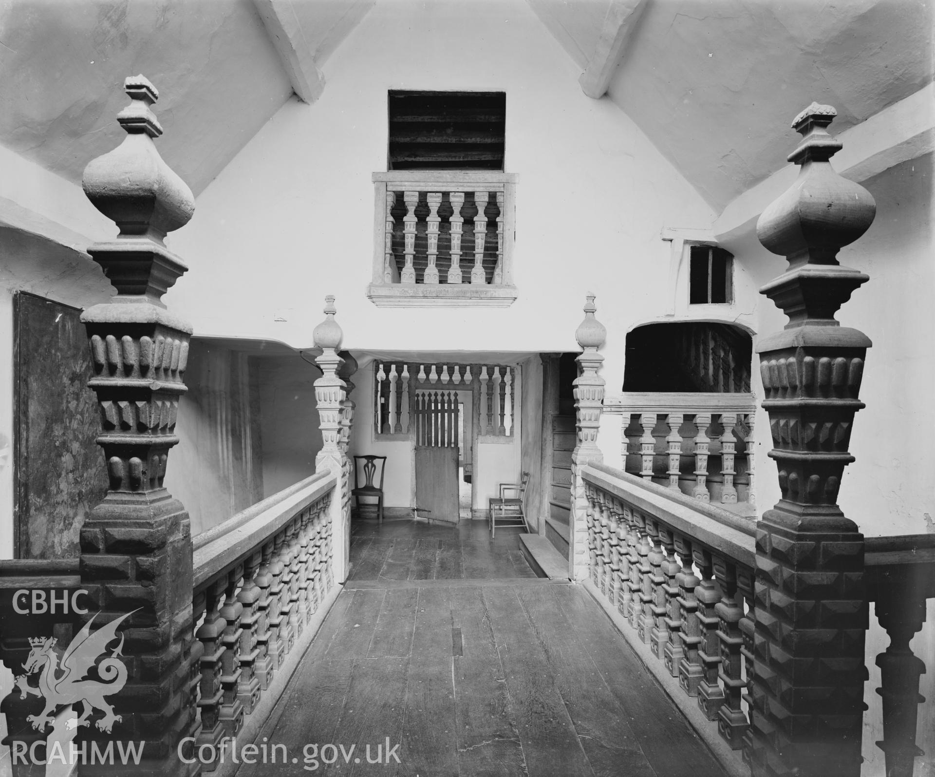 Lymore Hall Interior view Staircase Gallery. No accession number