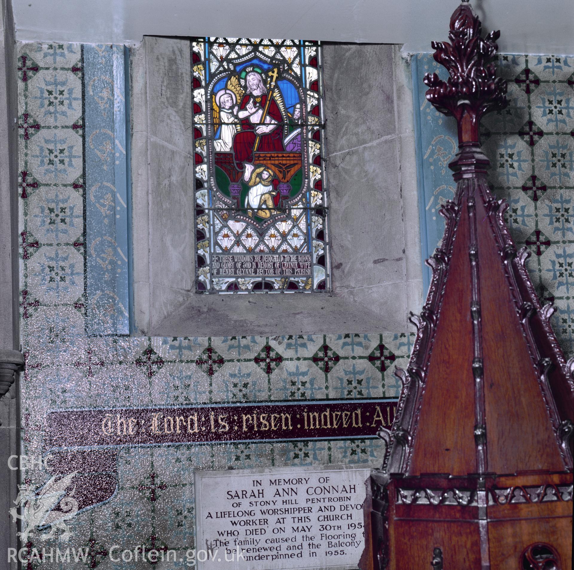 RCAHMW colour transparency showing St John's Church, Penymynydd taken by A.J. Parkinson, 1987.