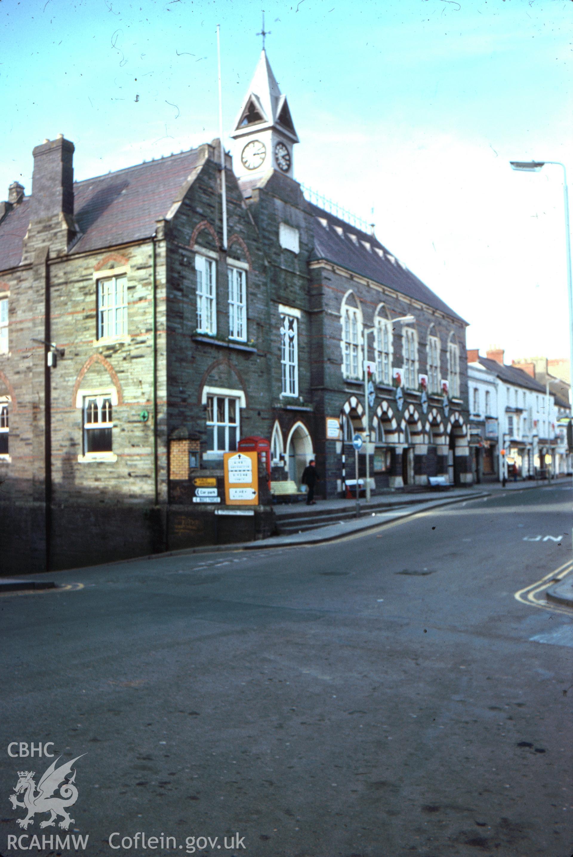 Colour slide showing Market Hall, Cardigan.