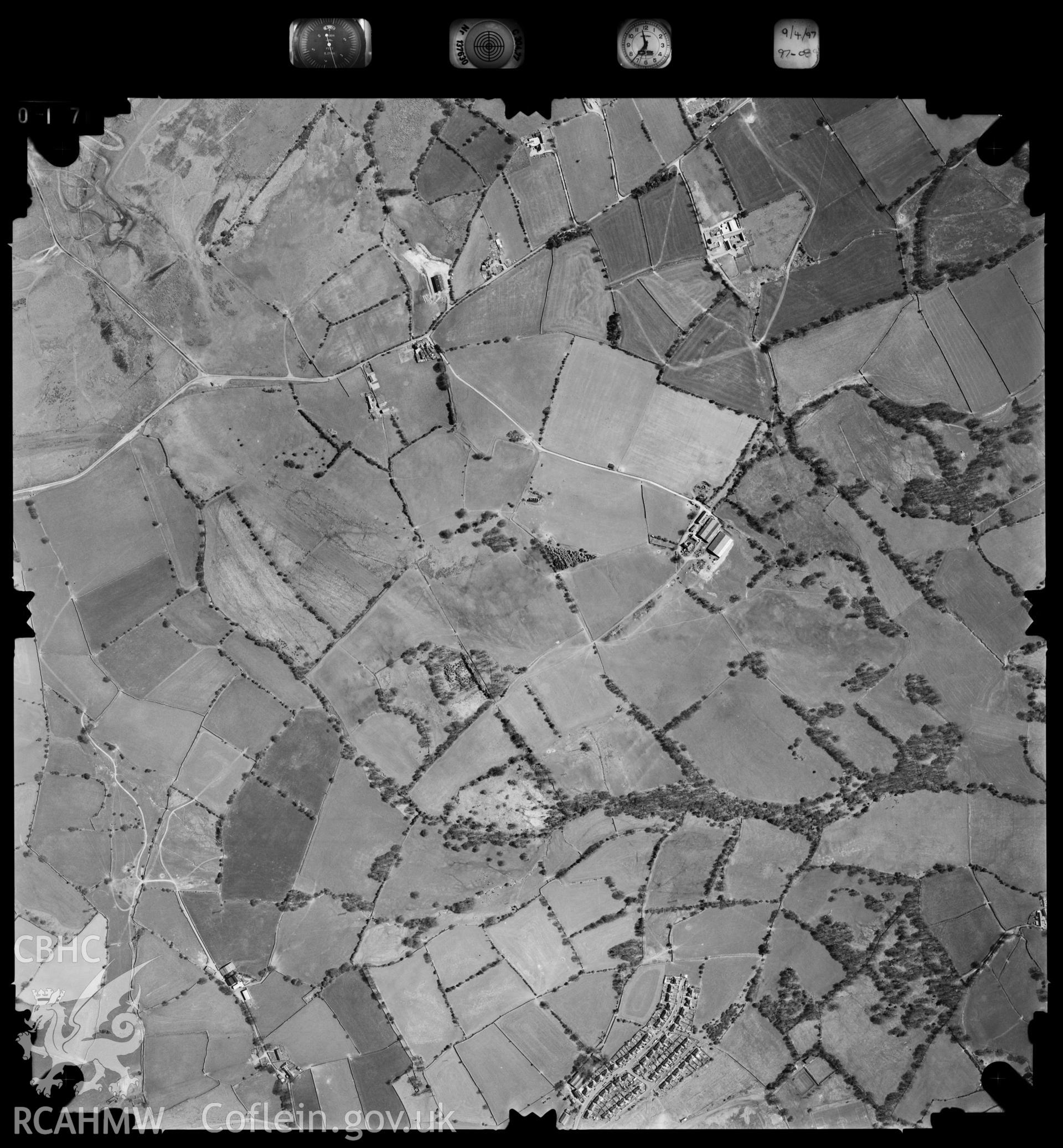 Digitized copy of an aerial photograph showing the area around Gelligaer Common, taken by Ordnance Survey, 1997.