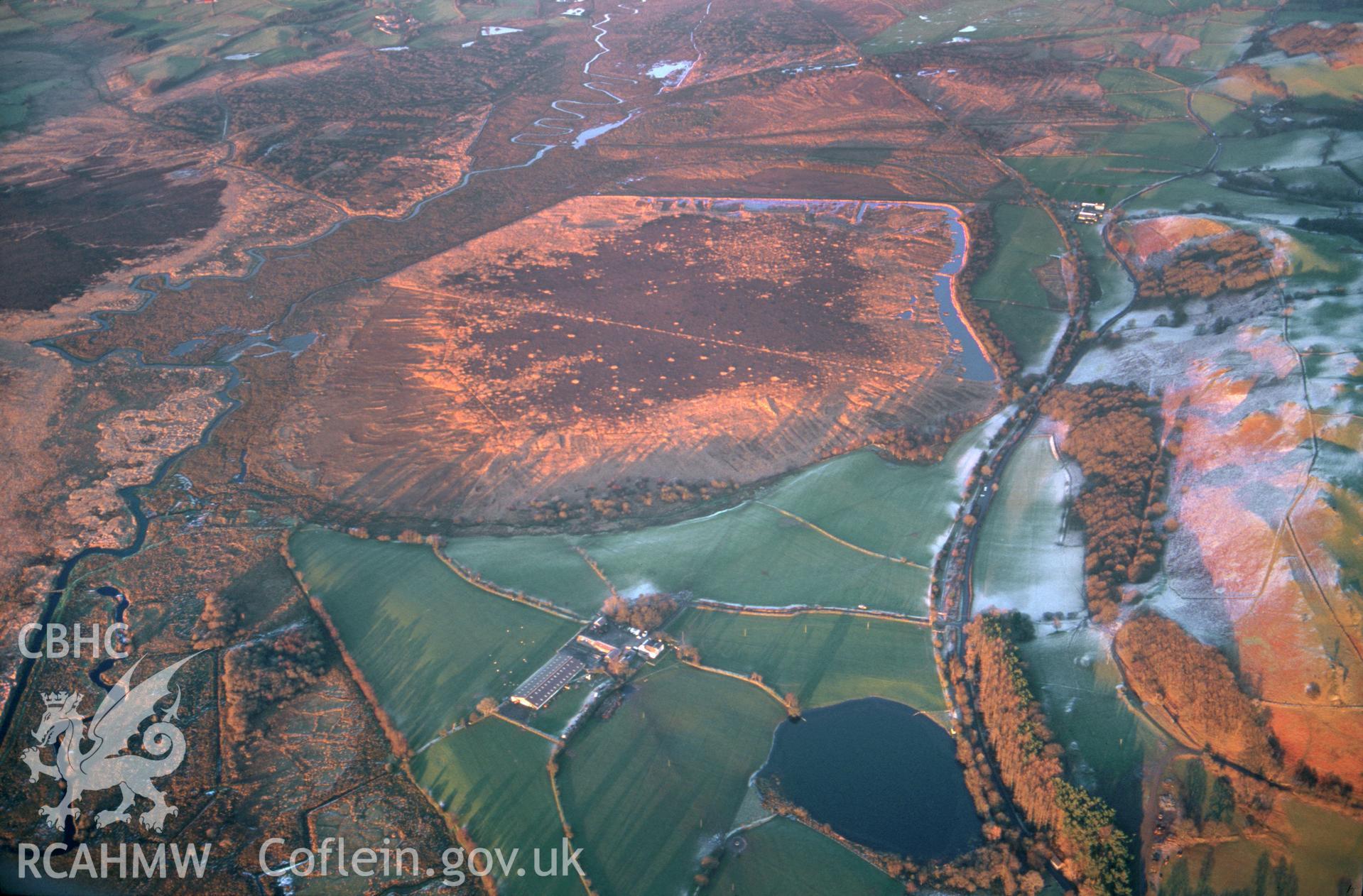 RCAHMW colour slide oblique aerial photograph of Cors Caron and Maes-llyn from the south, taken on 11/01/1999 by Toby Driver