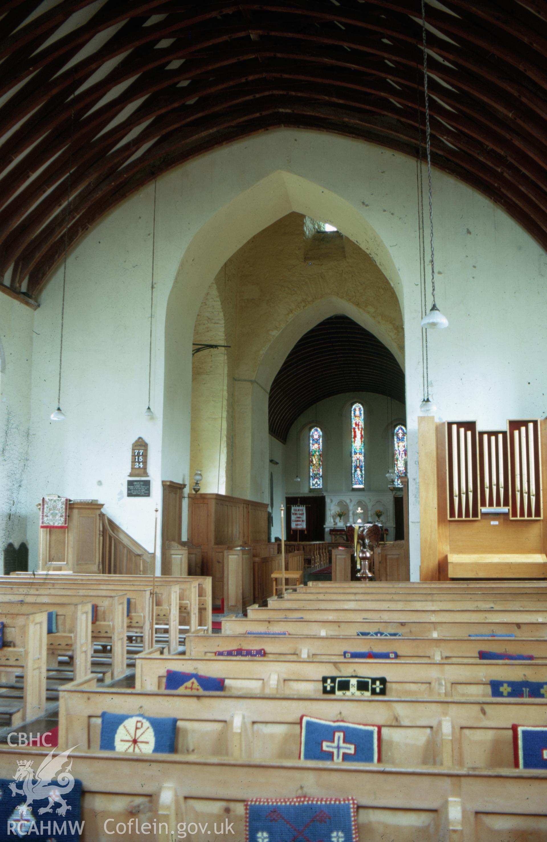 Colour slide showing interior view of Llanddewi Brefi Church.
