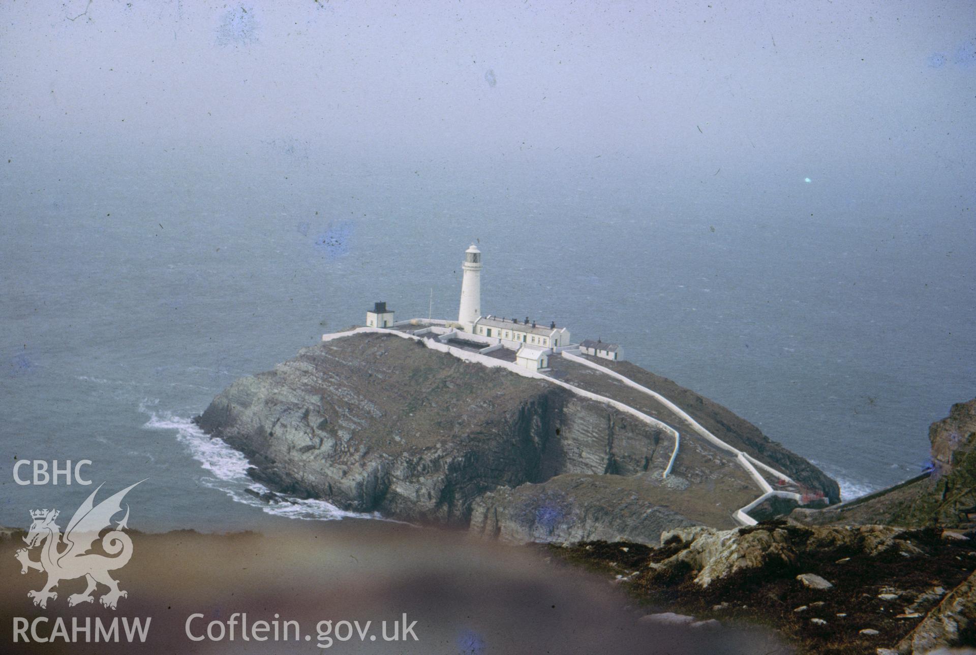 Colour slide showing South Stack Lighthouse from the cliff.