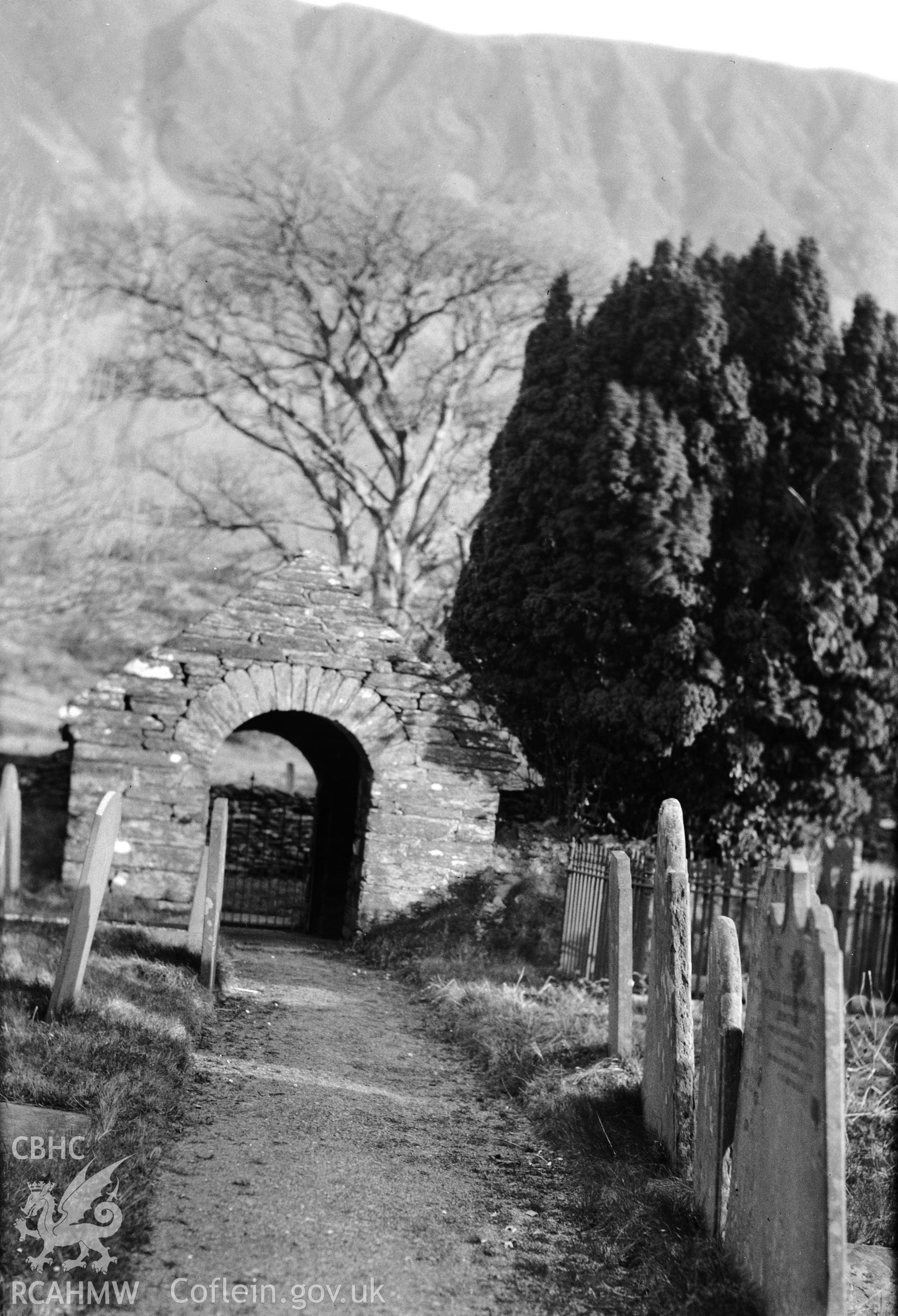 Exterior view Talyllyn Church showing entrance gate taken 12.03.1941.
