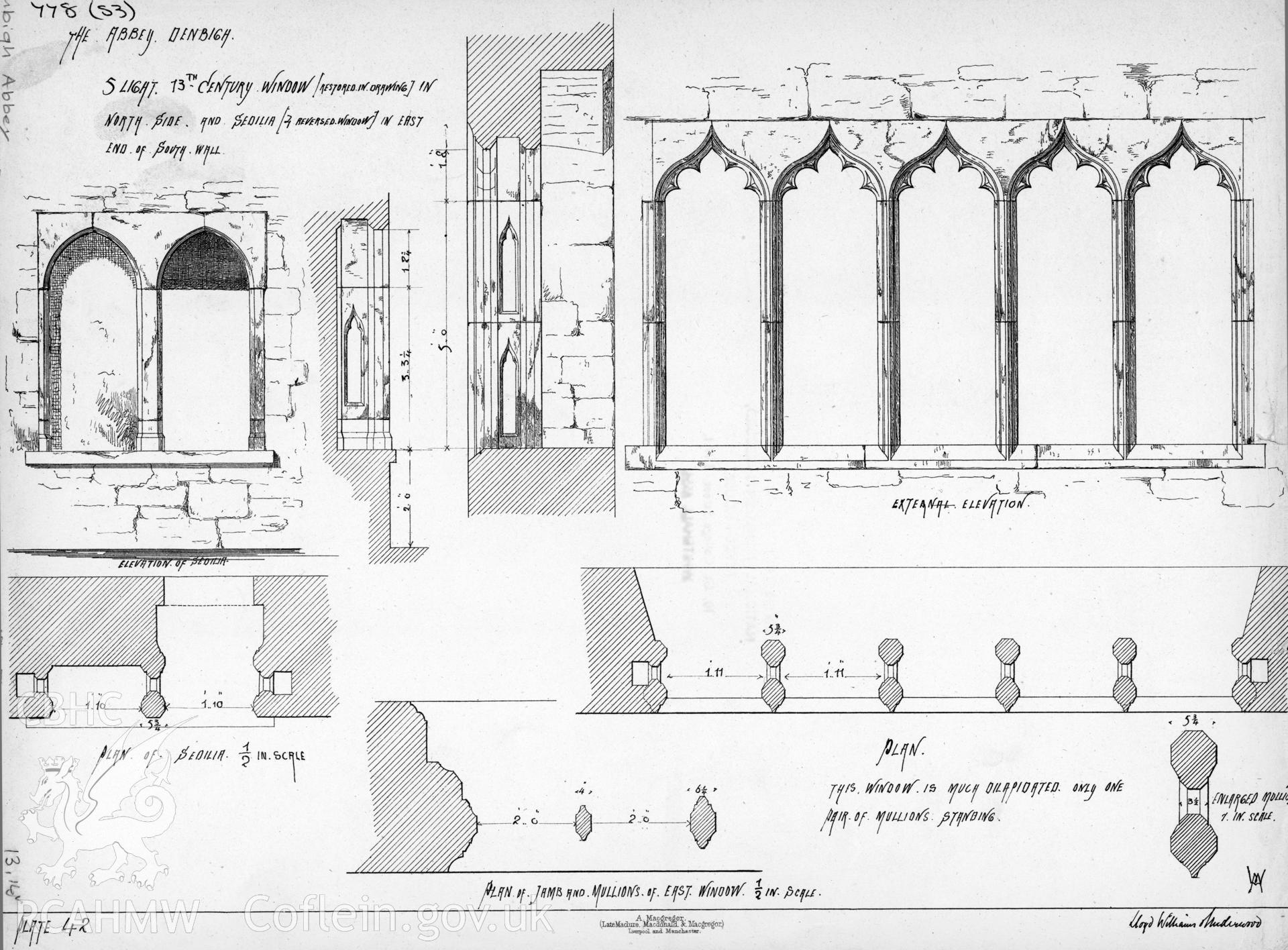 Copy of a non RCAHMW drawing showing detail at White Friary, Denbigh.