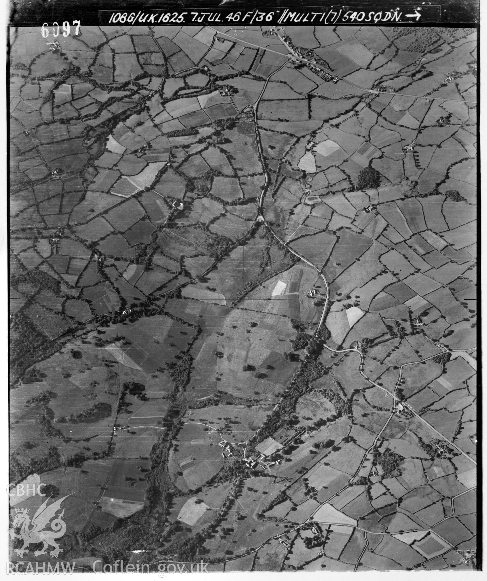 Black and white vertical aerial photograph taken by the RAF on 07/07/1946 centred on SN52161745 at a scale of 1:10000. The photograph includes part of Llanarthney community in Carmarthenshire.