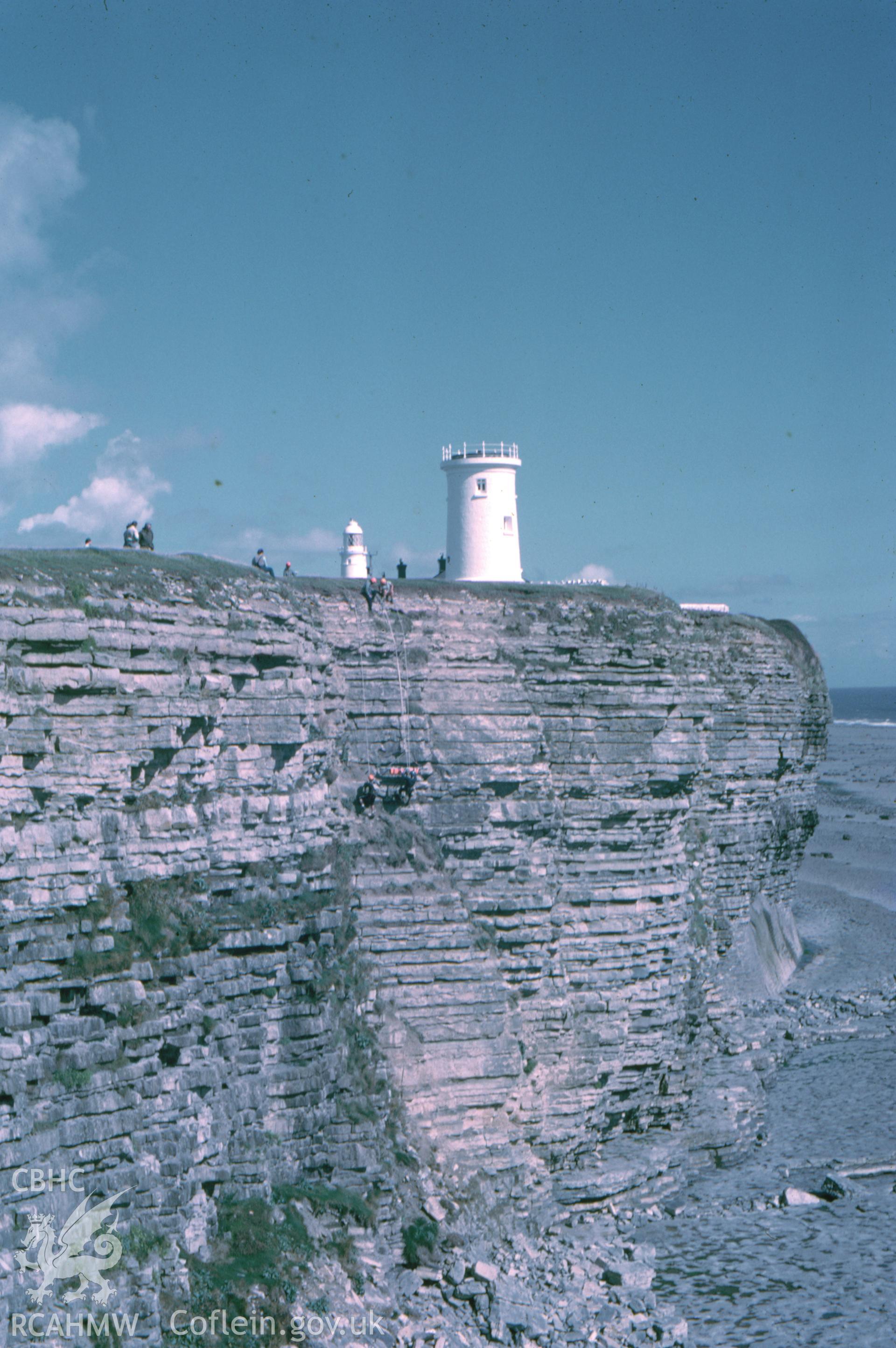 Colour slide showing general view of Nash Lighthouse, West Tower.
