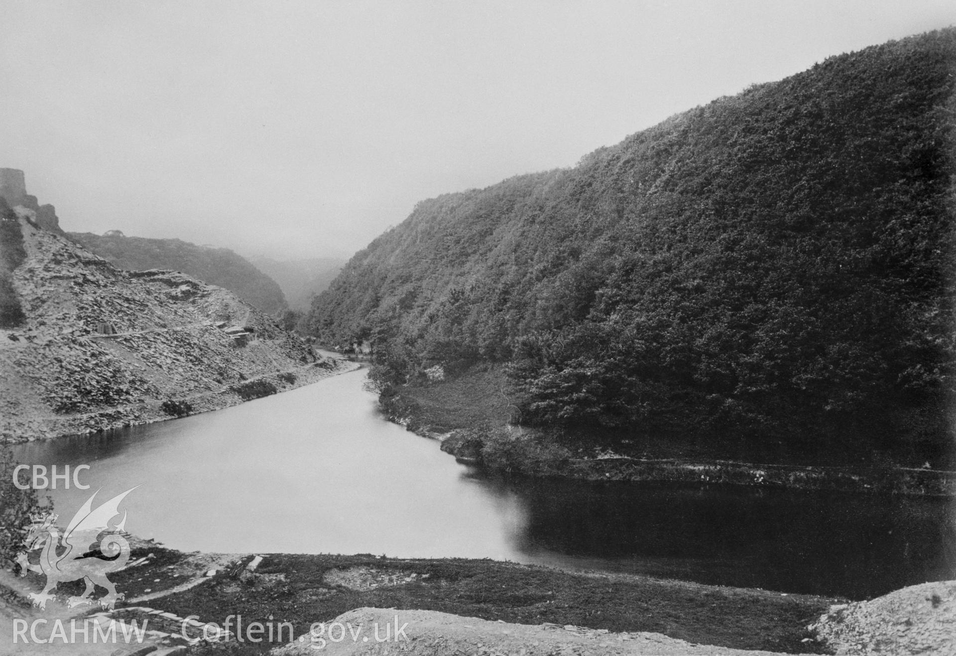 Black and white photograph produced from an original loaned for copying by Thomas Lloyd, the view is entitled The Teifi from Cilgerran Castle and was taken by C.S. Allen of Tenby c1870-1875.