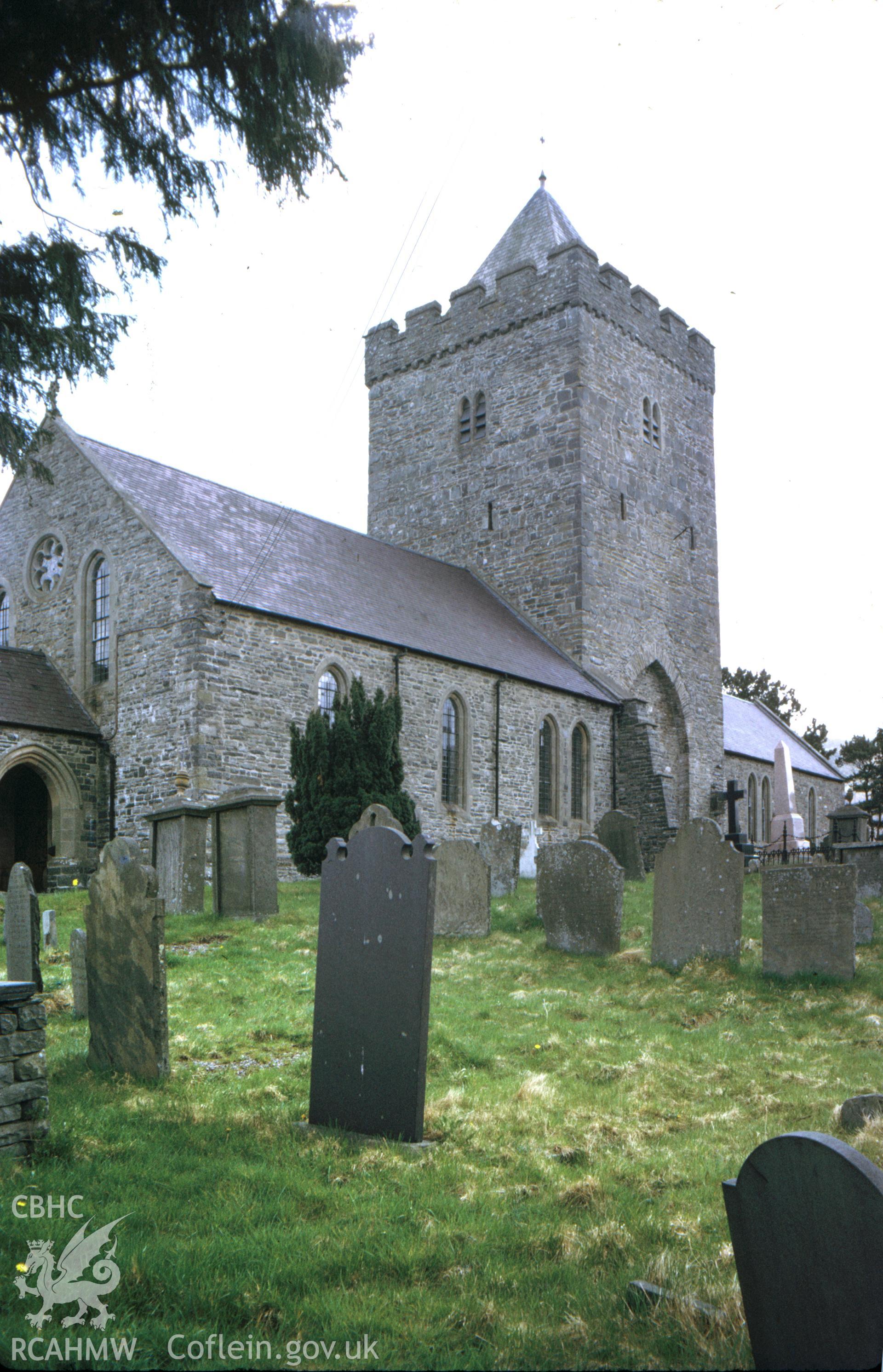 Colour slide showing exterior view of Llanddewi Brefi Church.