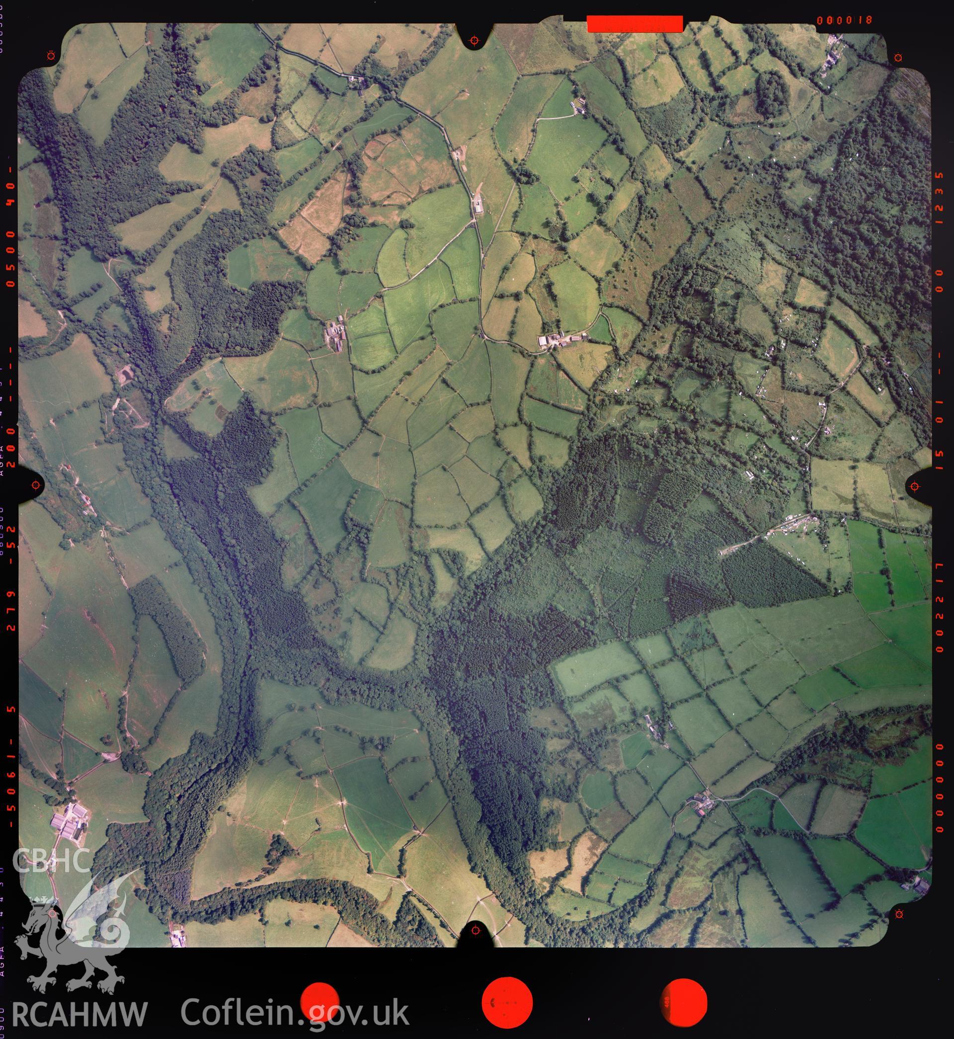 Digitized copy of a colour aerial photograph showing the area to the west of Talley, taken by Ordnance Survey, 2003.