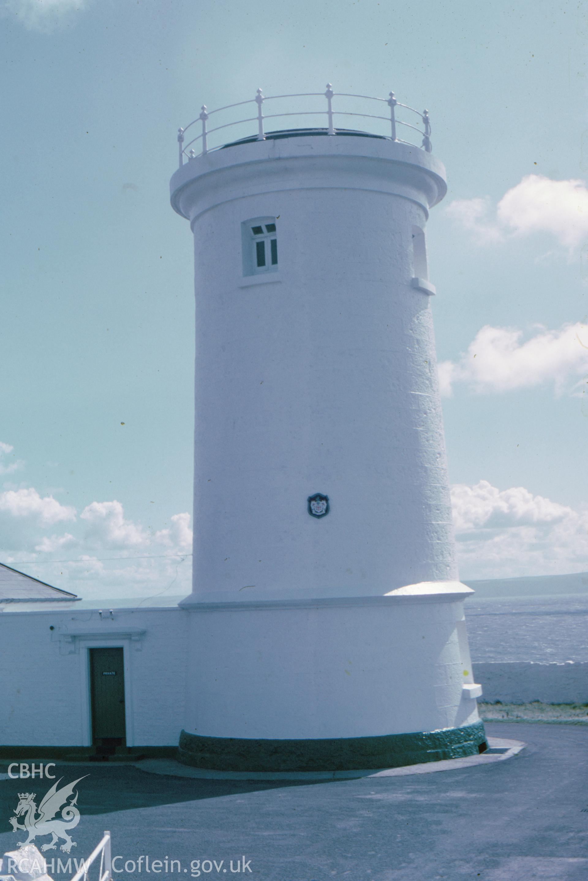 Colour slide showing general view of Nash Lighthouse, West Tower.