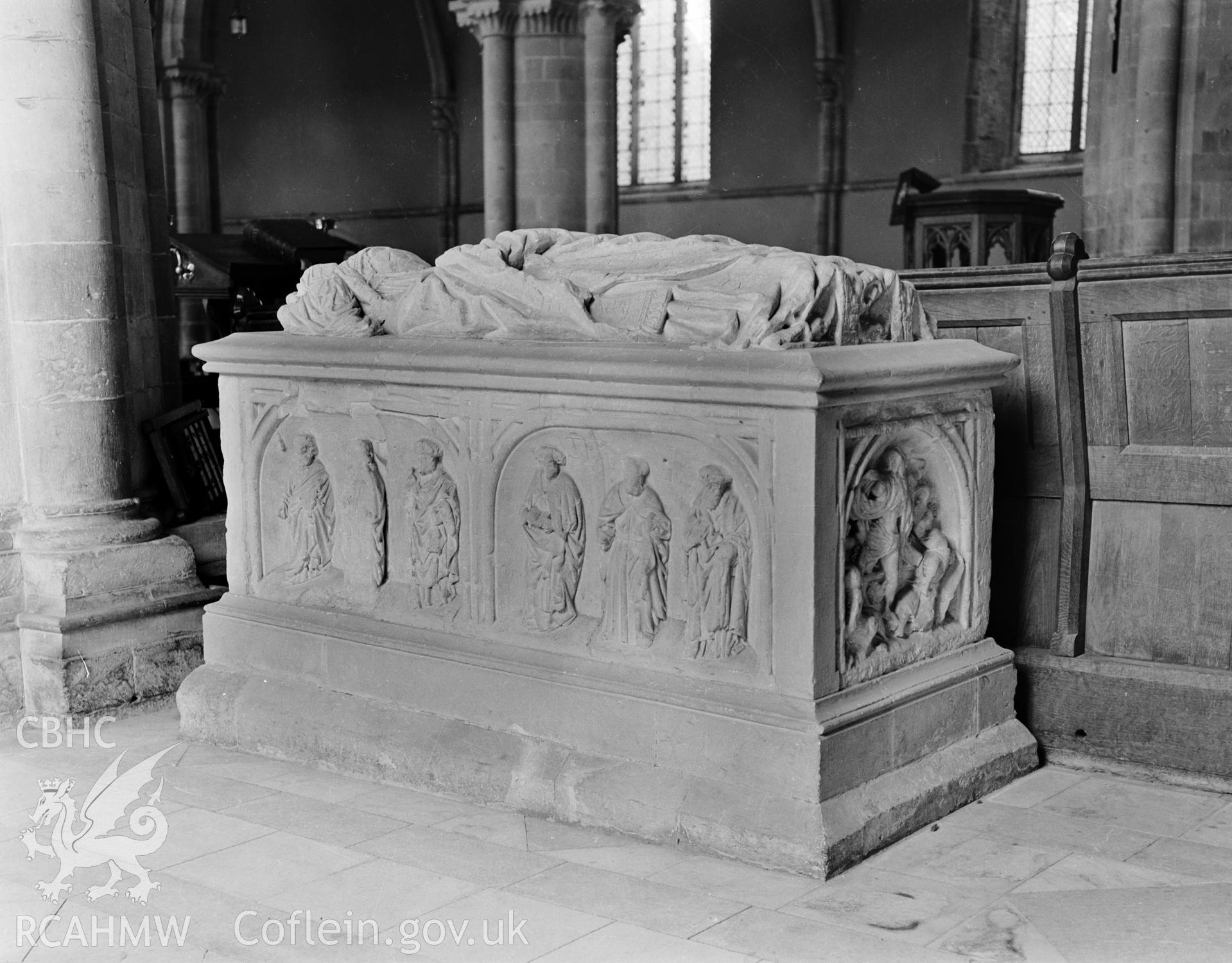 Interior view showing Bishop Morgan Tomb in the nave.