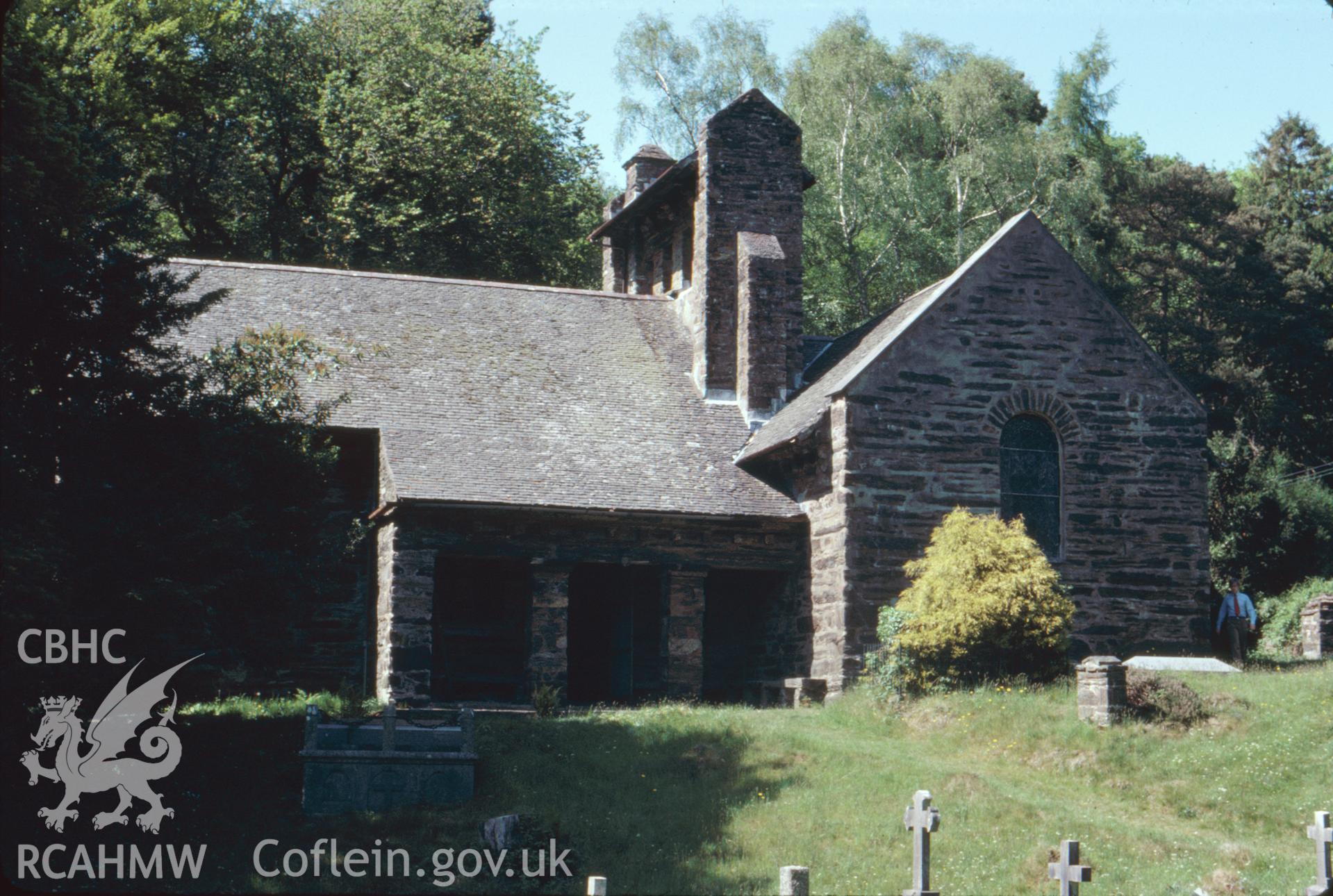 Colour slide showing Caerdeon Church from the south.