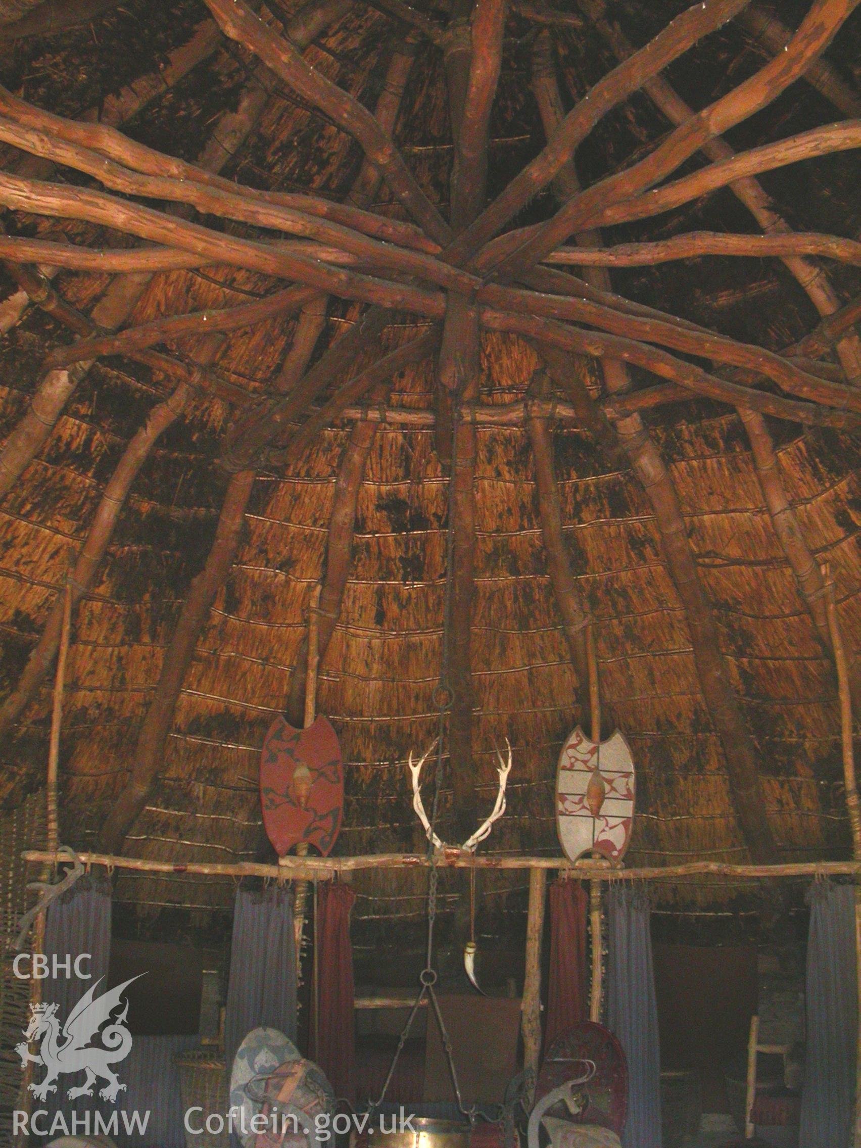 Interior of Chieftian's House showing roof structure and beds.