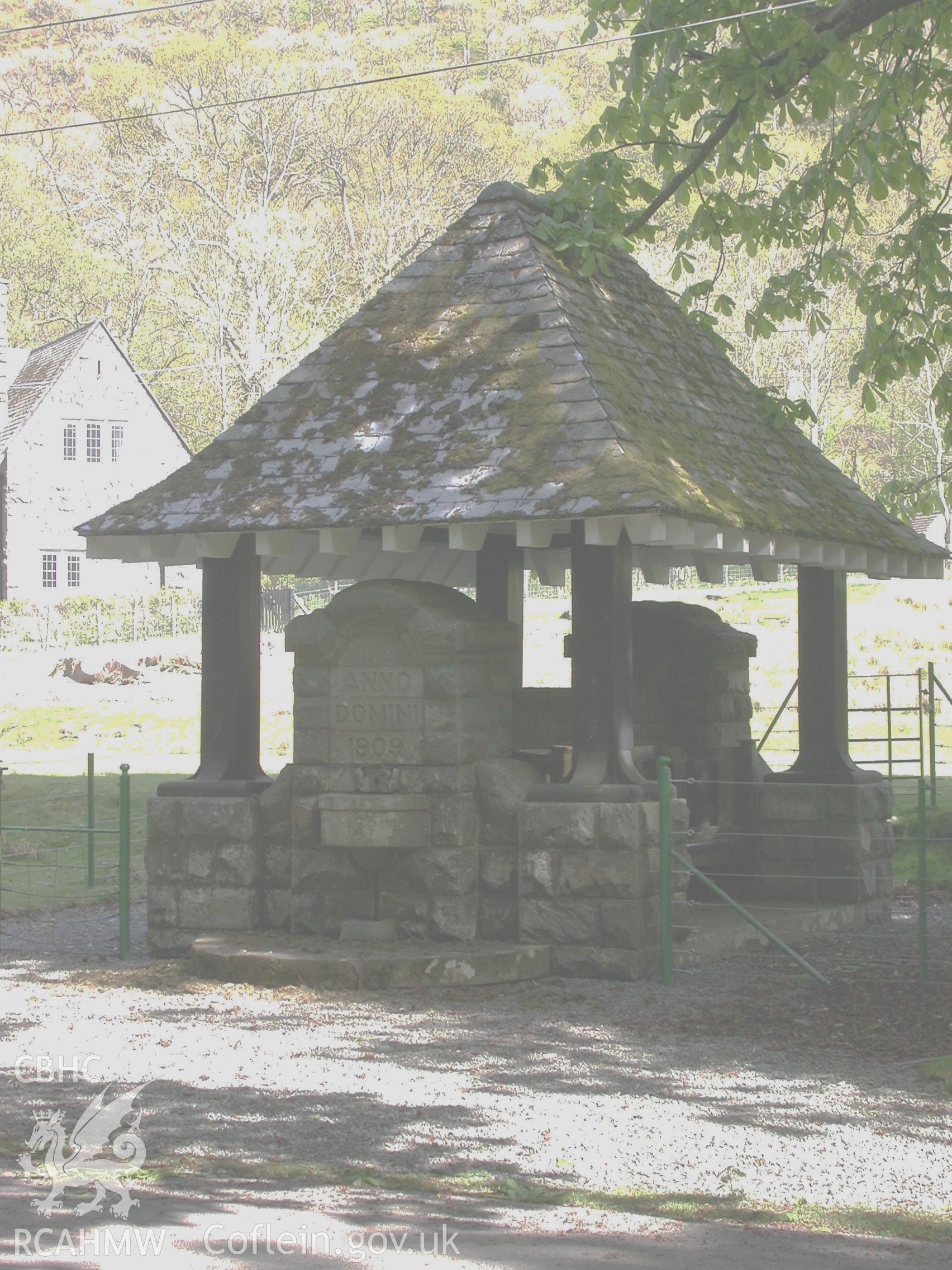 Village shelter and fountain from the west.