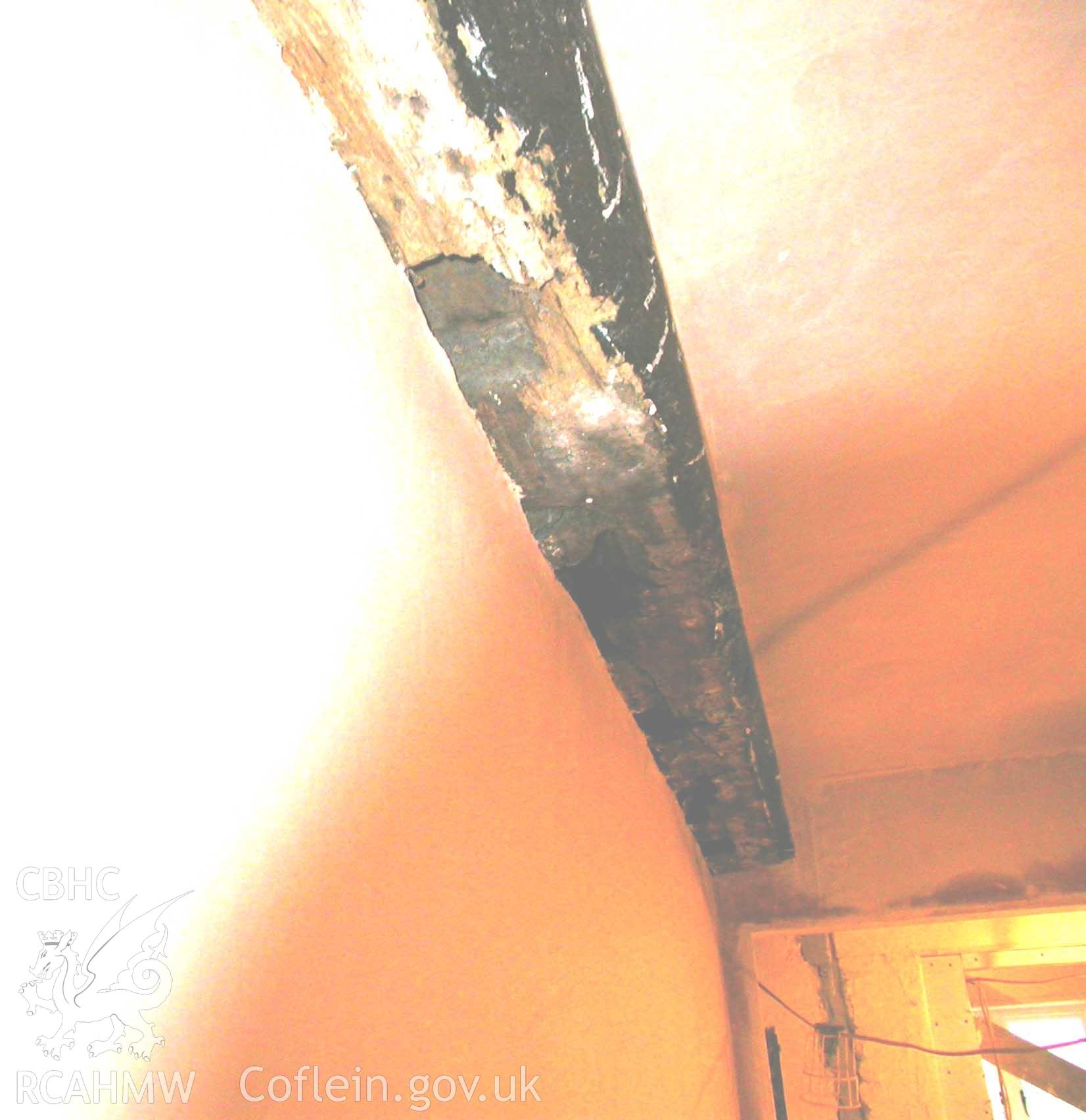 First-floor ceiling-beam with mortices for stud partition
