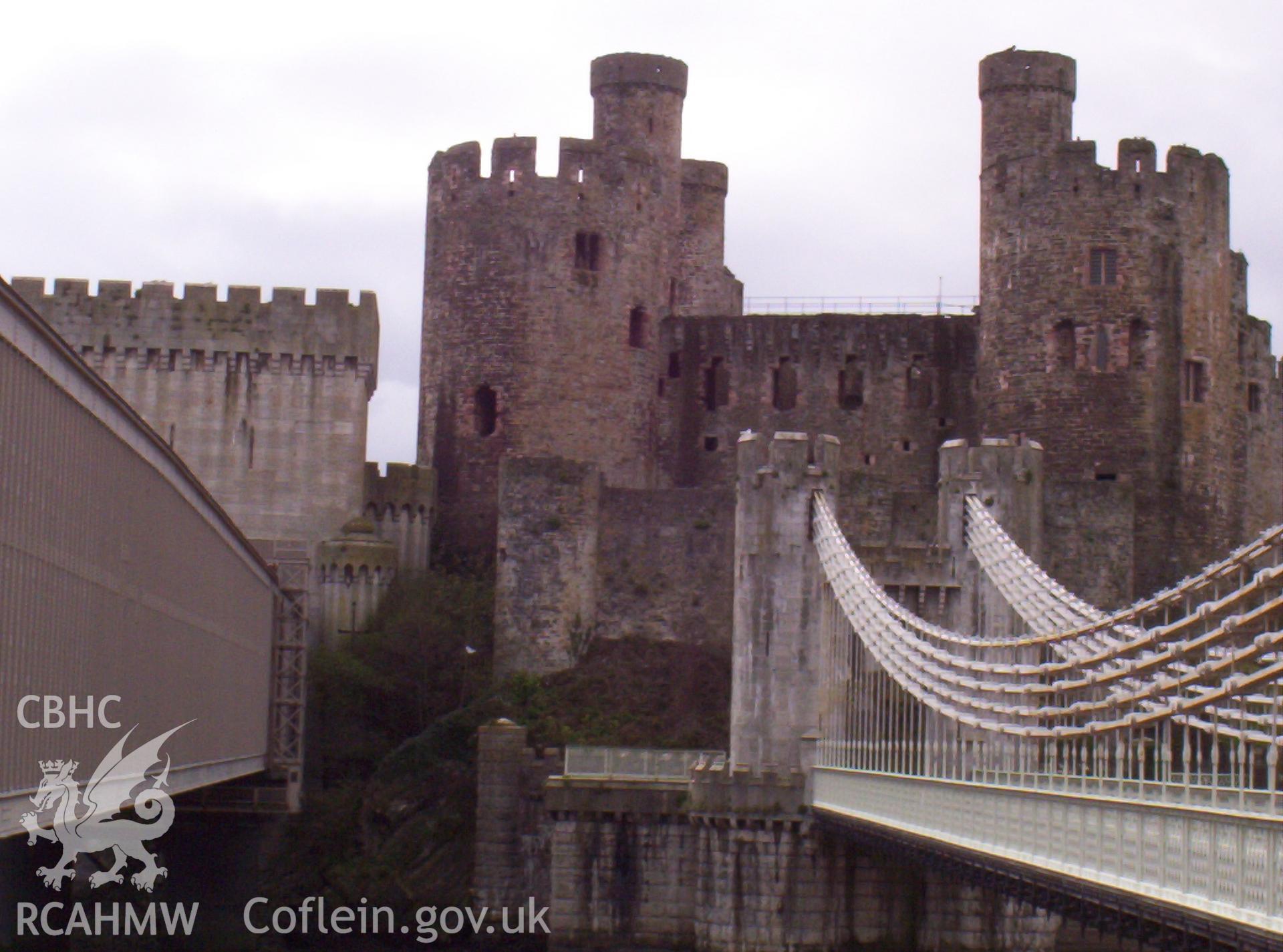 View between the two older bridges from the east bank with the castle beyond.