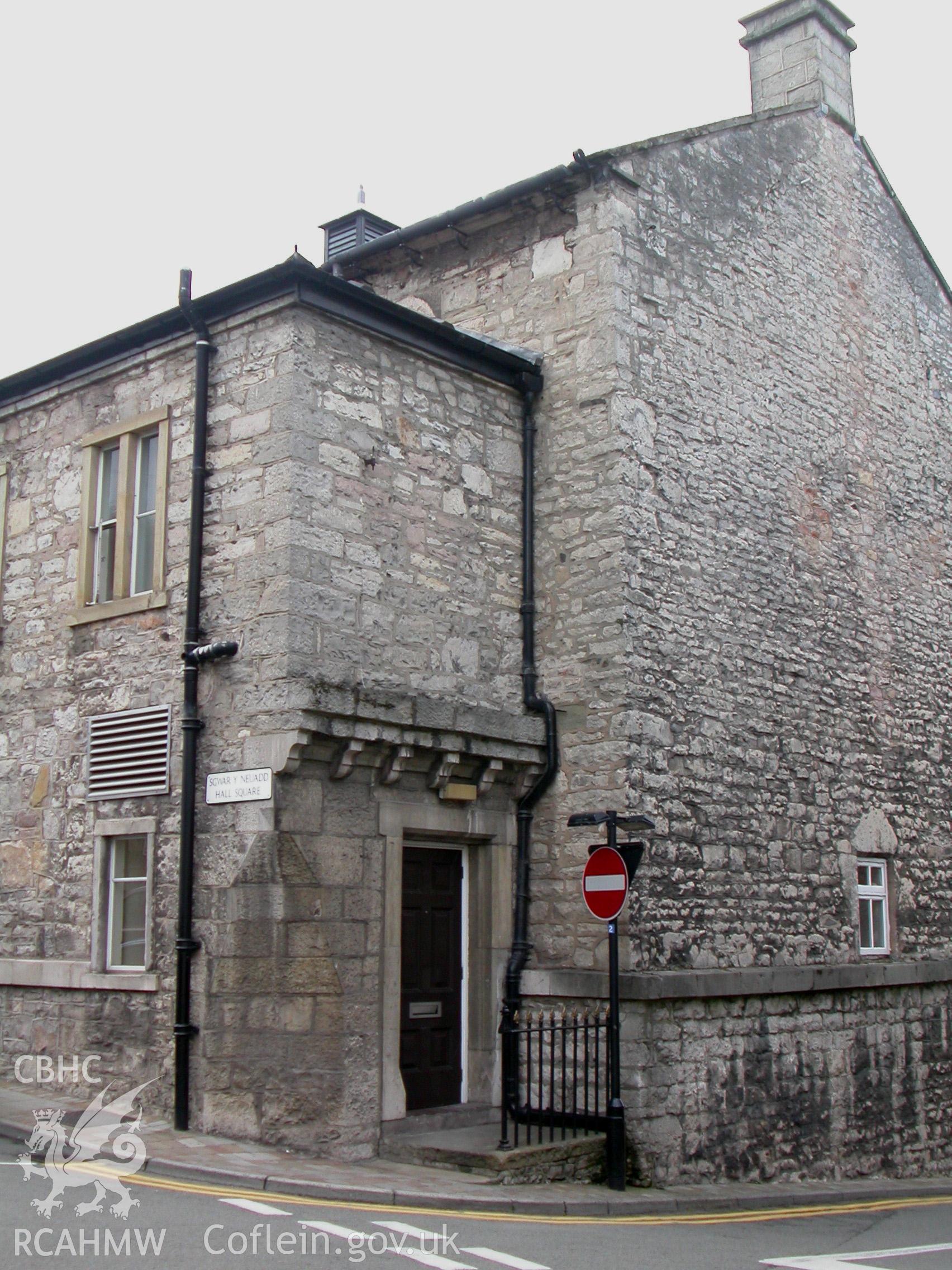 Denbigh Town Hall, rear (easterly) elevation from the south-east.