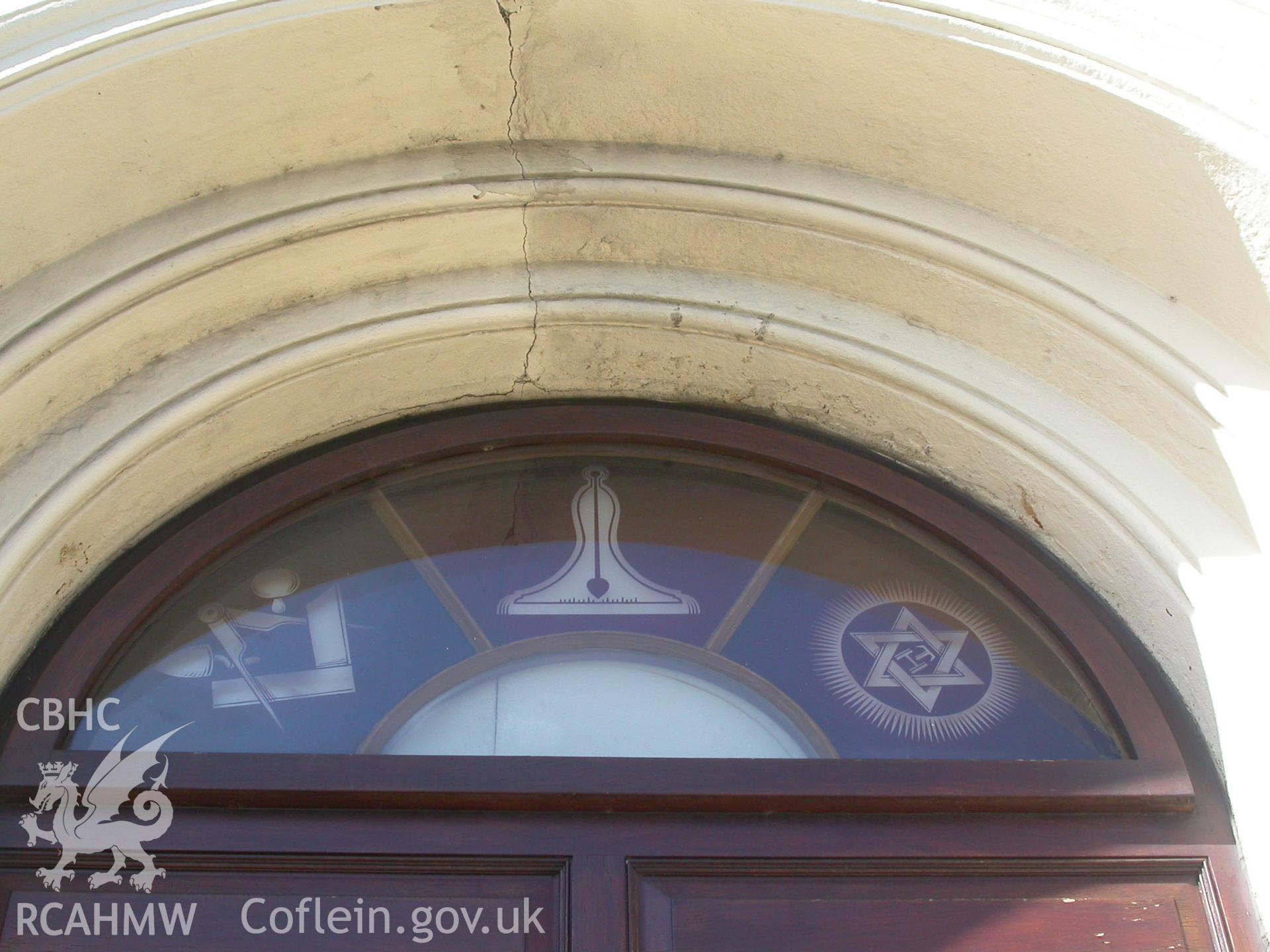 Masonic symbols over the main door.