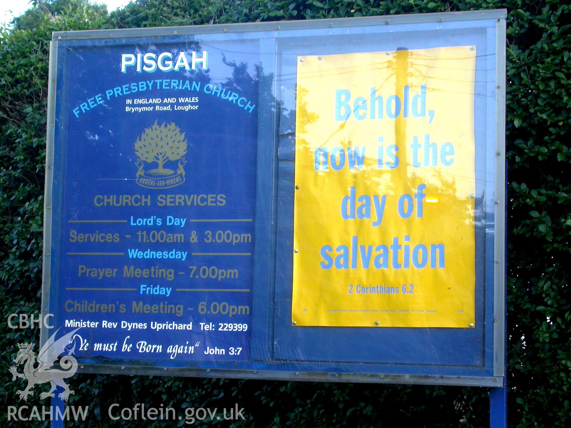 Noticeboard for present Free Presbyterian Church use.
