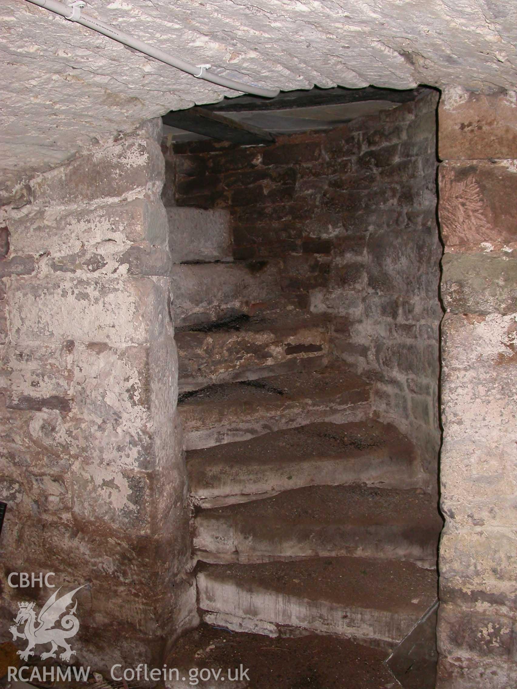Cellar interior doorway and stair to entrance hall