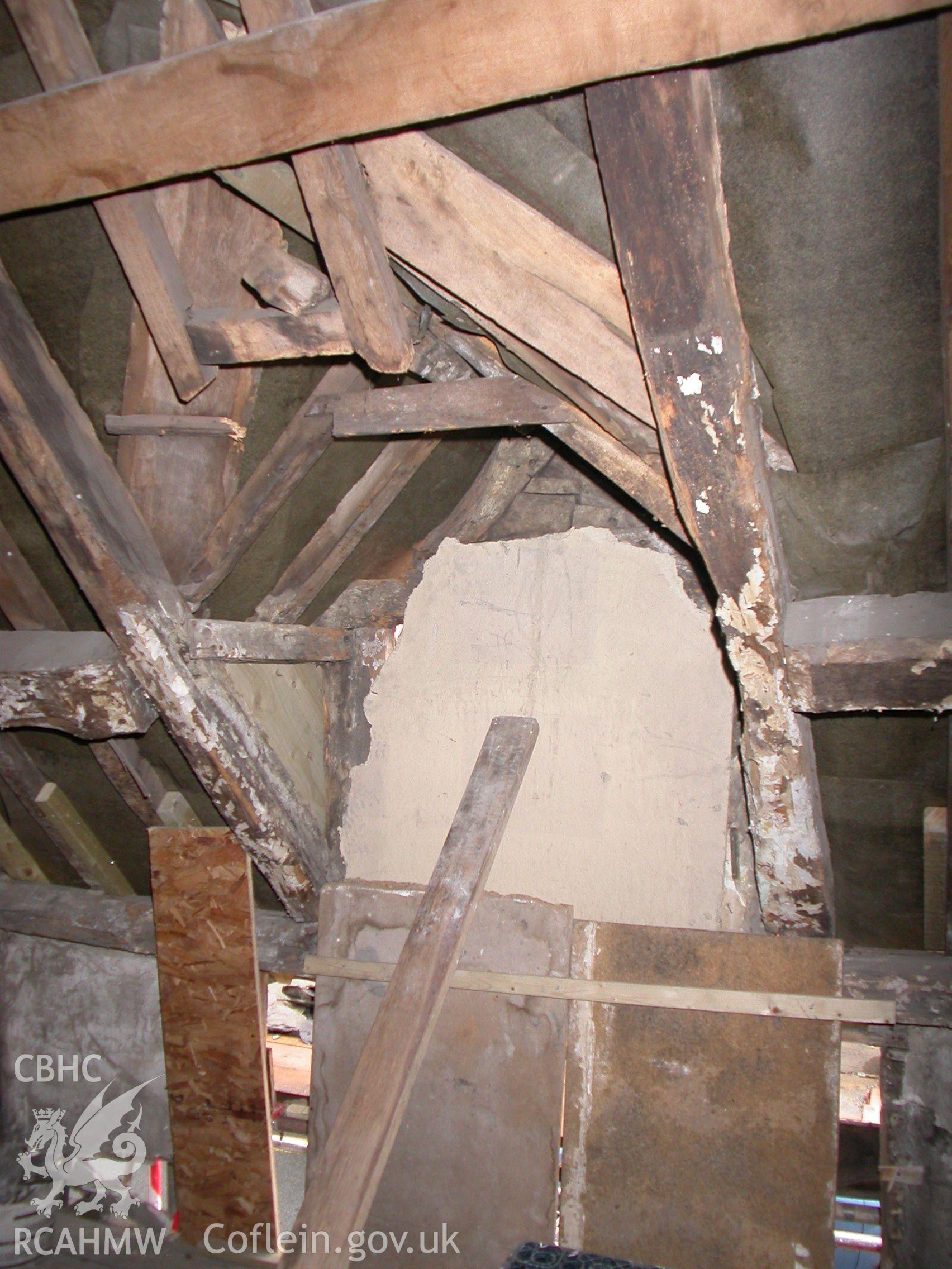 Interior of dormer gable timbers.
