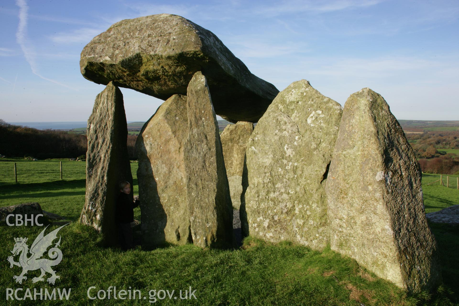 Pentre Ifan chambered tomb at sunset; view of main fa?ade and 'portal' from the south.