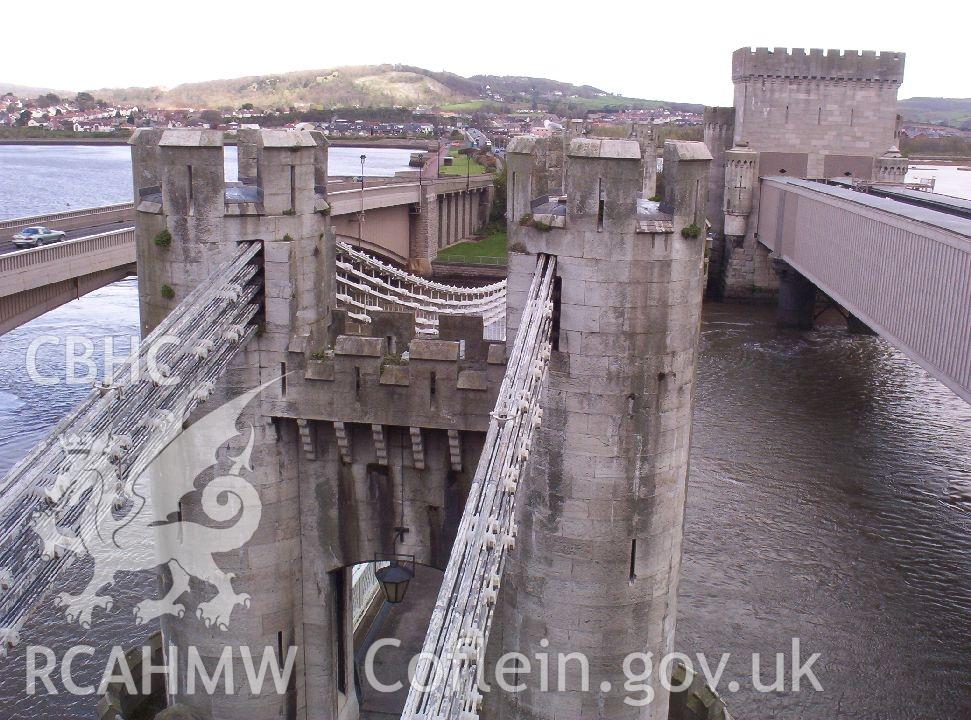 South-western suspension bridge towers from Conwy Castle.