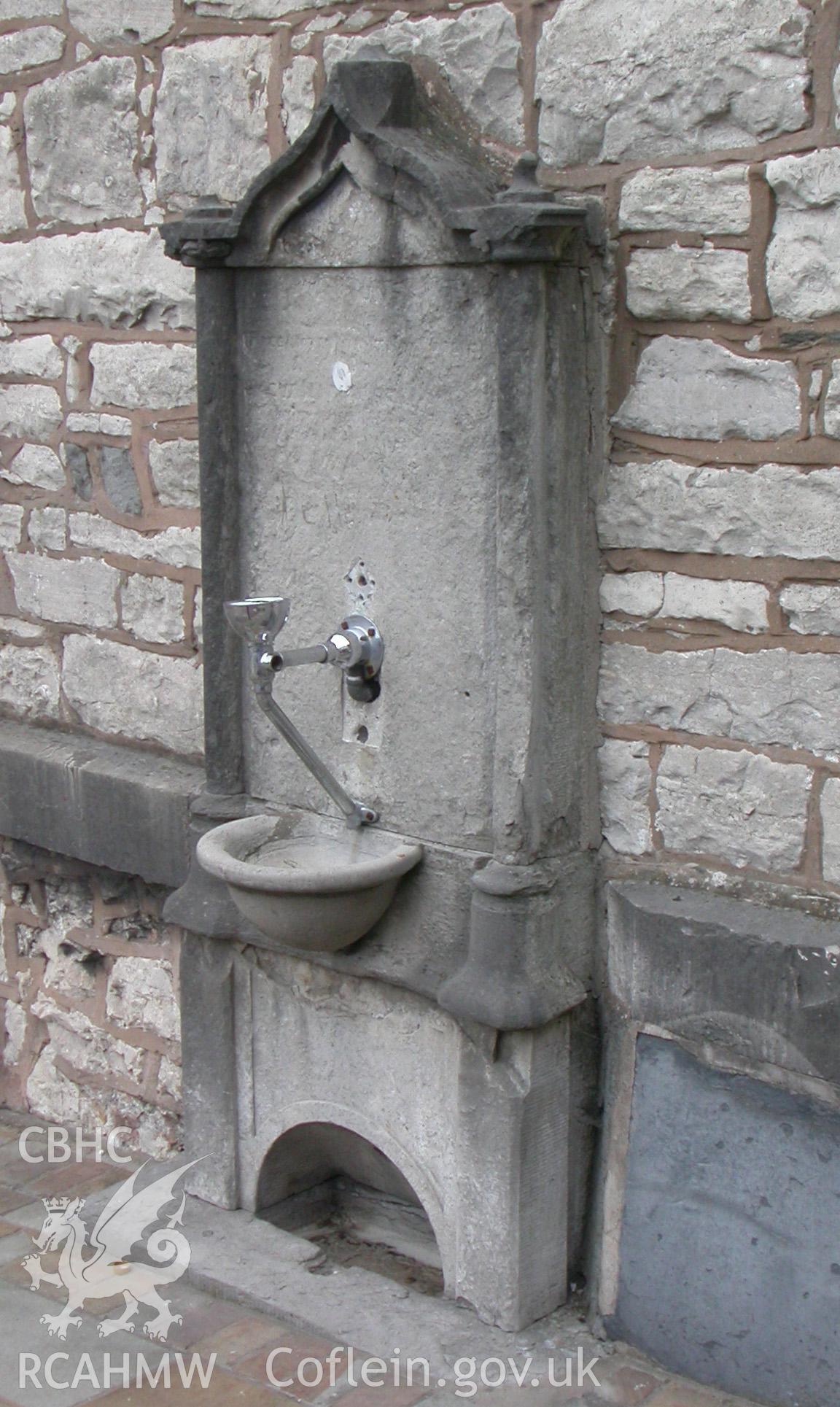 Denbigh Town Hall, detail of drinking fountain against the front (westerly) elevation.