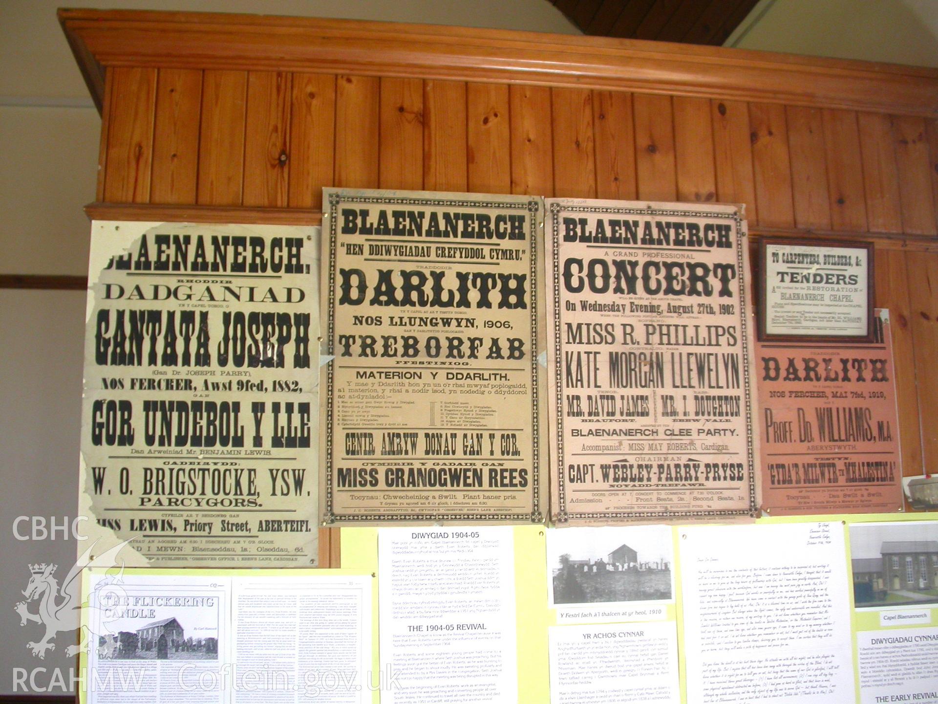 Old posters for concerts on the east of the Sunday School.