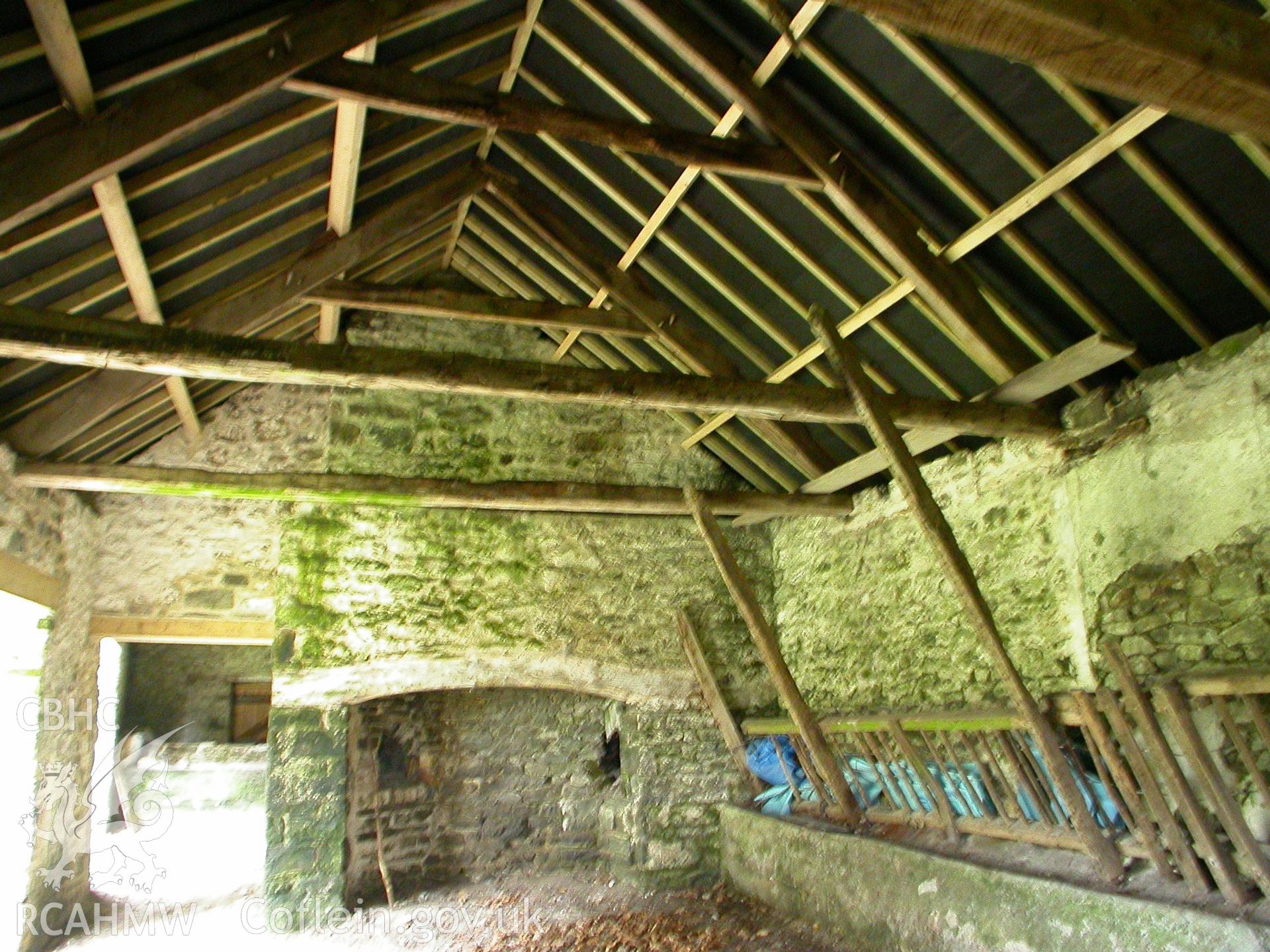 Bake-house interior, fireplace & roof truss.