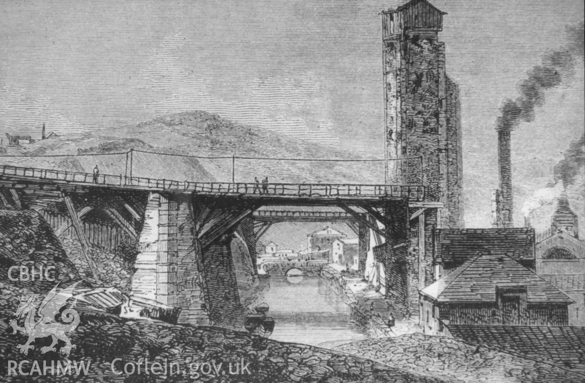 View of Swansea Canal at Hafod Copperworks, copied from an engraving published in Le Tour de Monde, c.1860.