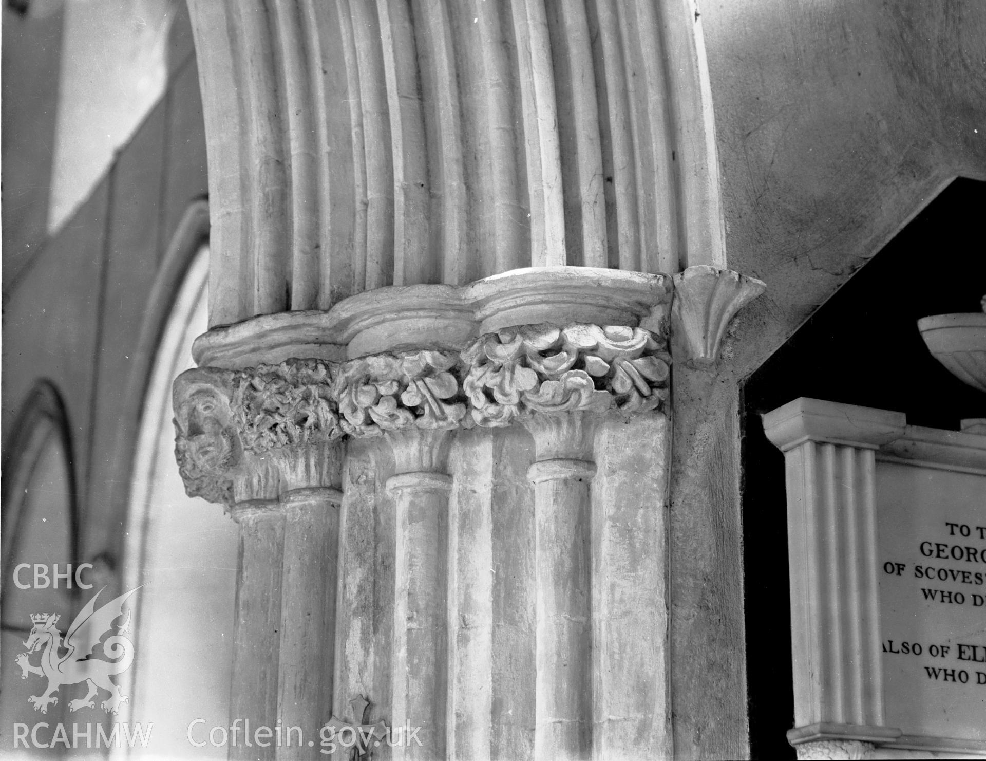 Detail of chancel arch, south respond on north west face at St Marys Church