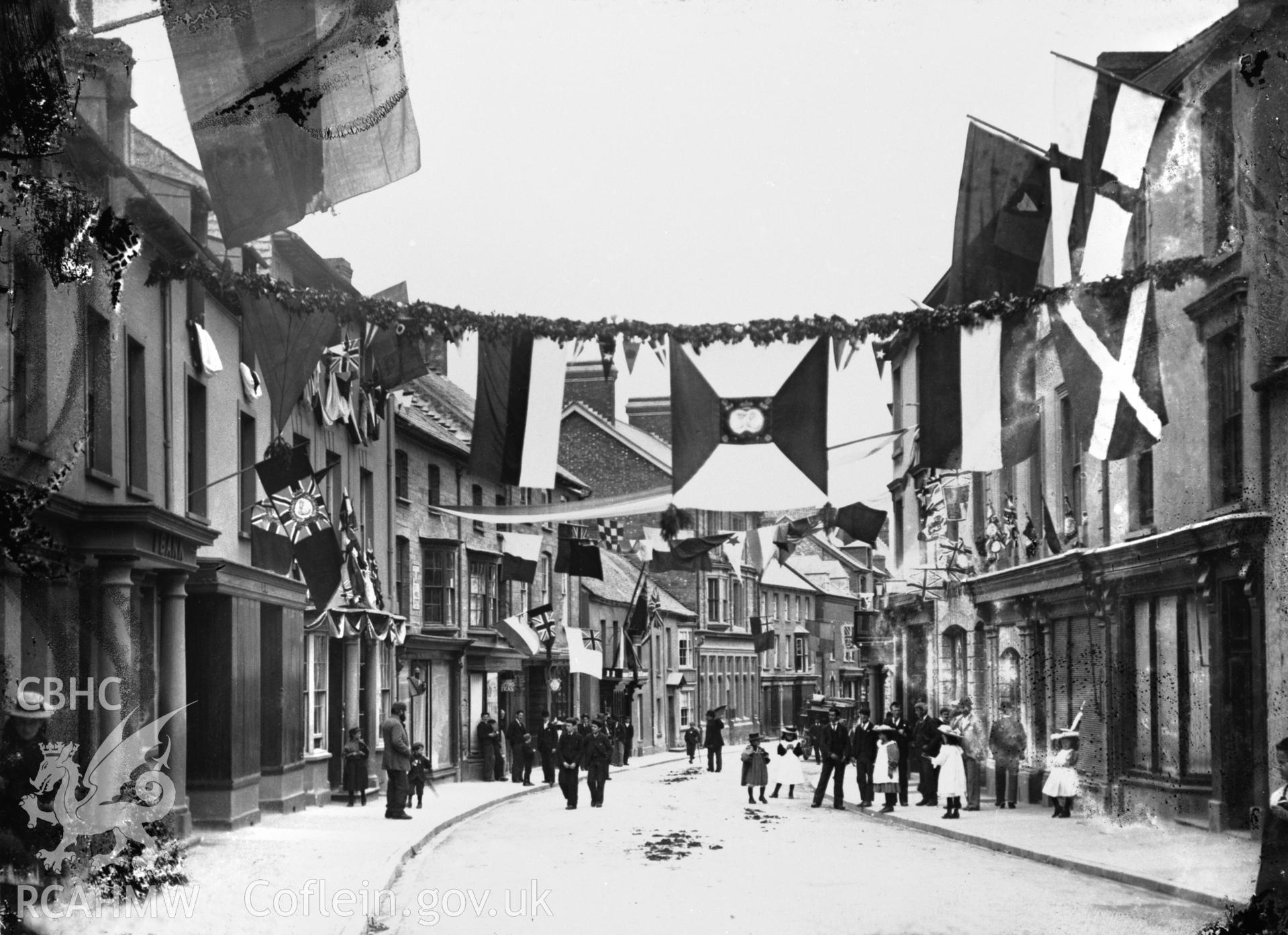 Black and white print of Queen Victorias Diamond Jubilee celebrations at Cardigan High Street.