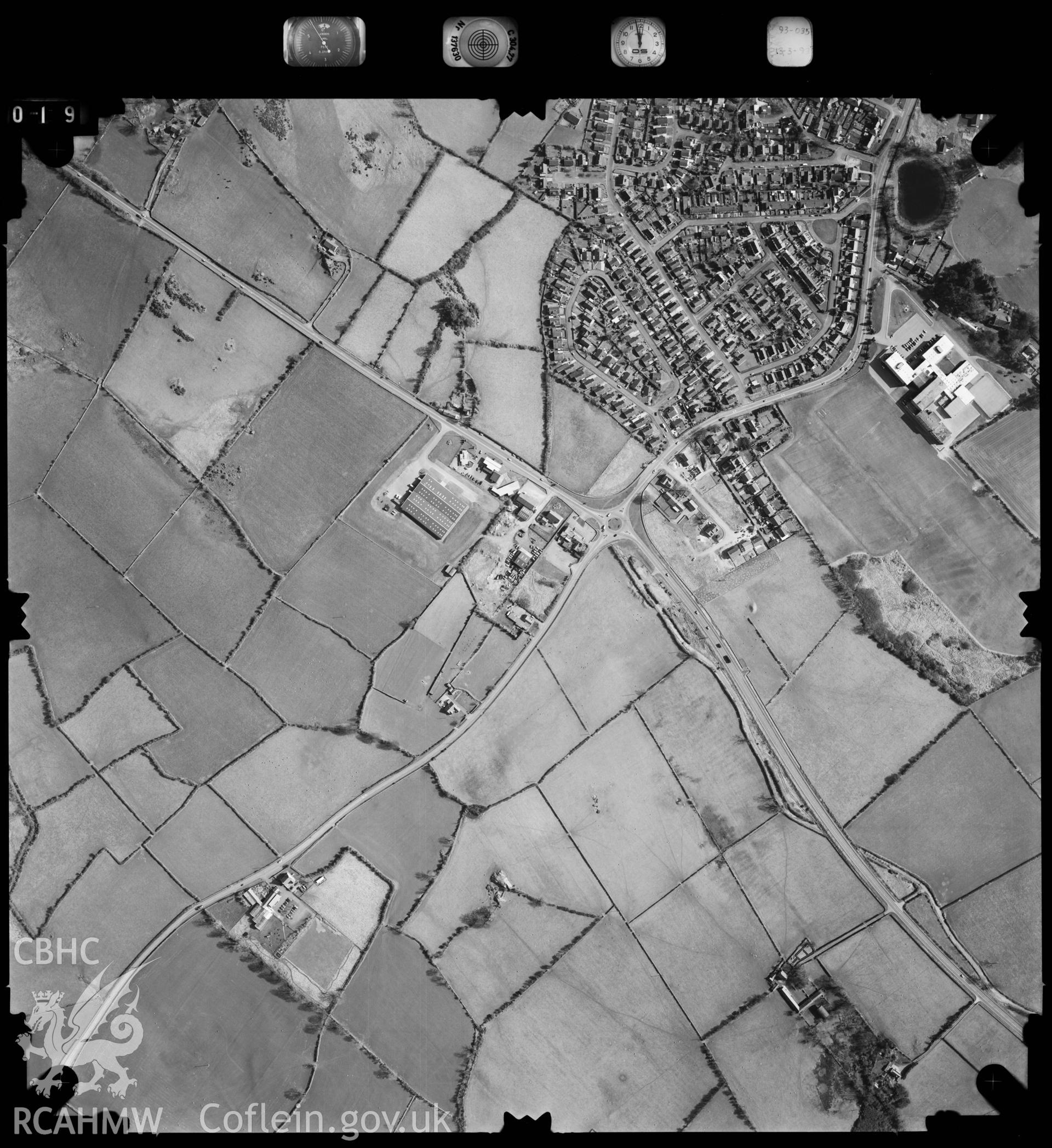 Digitized copy of an aerial photograph showing area to the north of Menai Bridge, taken by Ordnance Survey, 1995.