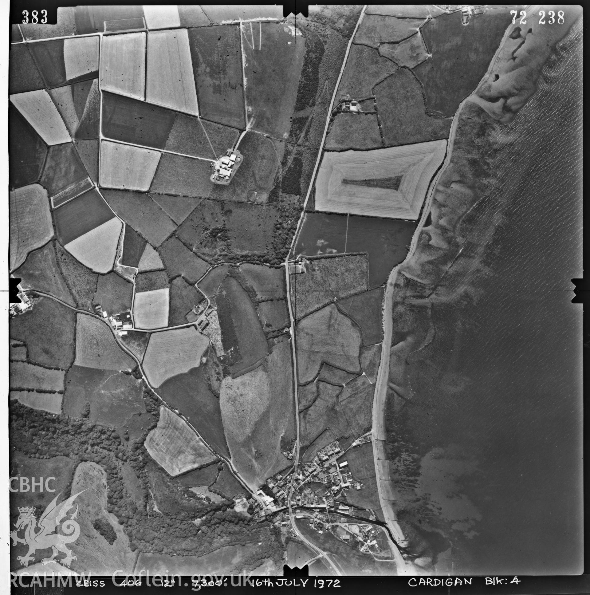 Digitized copy of an aerial photograph showing Aberaeron area, taken by Ordnance Survey, 1972.