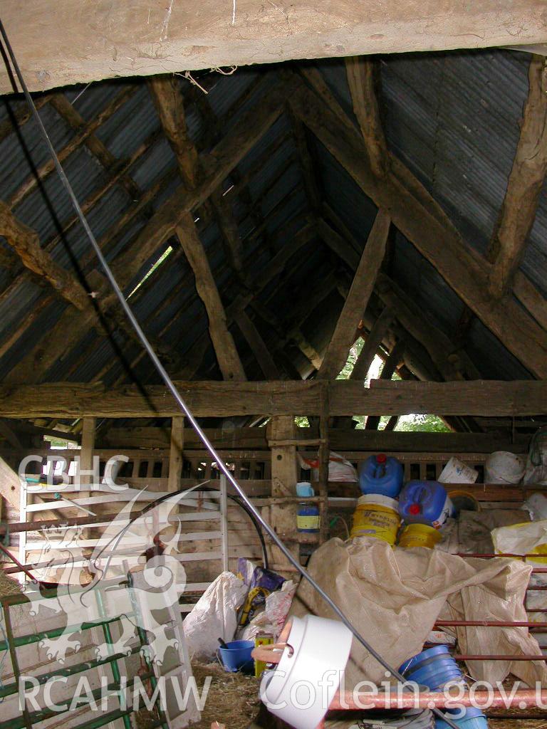 Interior of barn, looking north through Trusses 5 to 7.