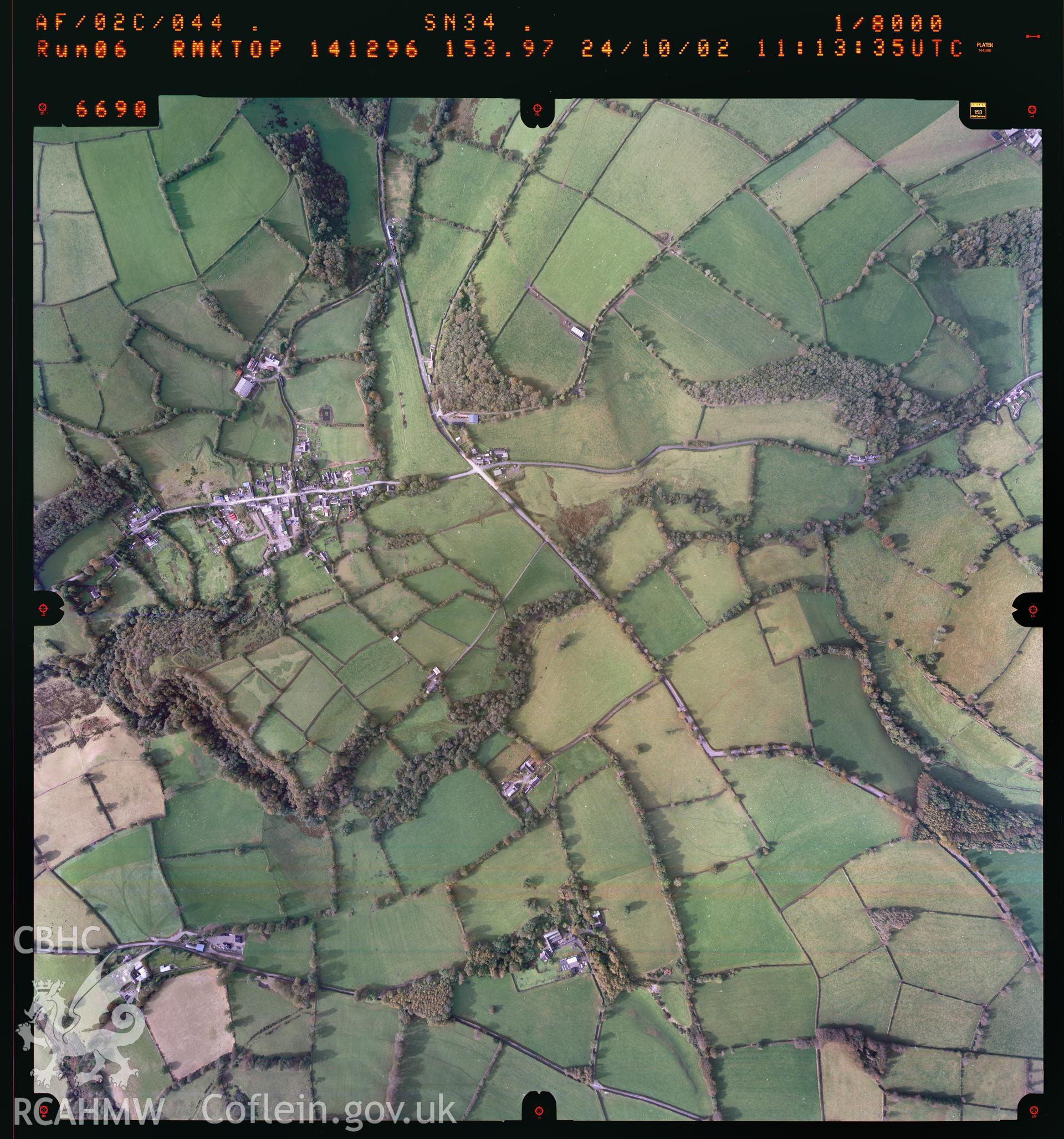 Digitized copy of a colour aerial photograph showing the Llandysul area, taken by Ordnance Survey, 2002.