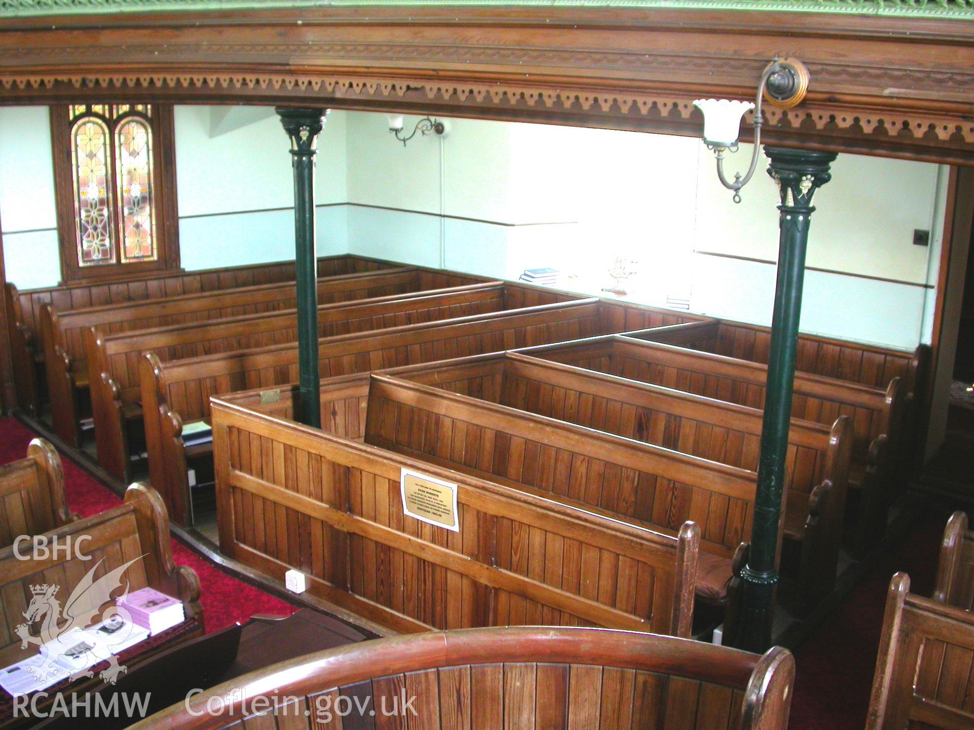 Evan Roberts's pew and window to south lobby on left.