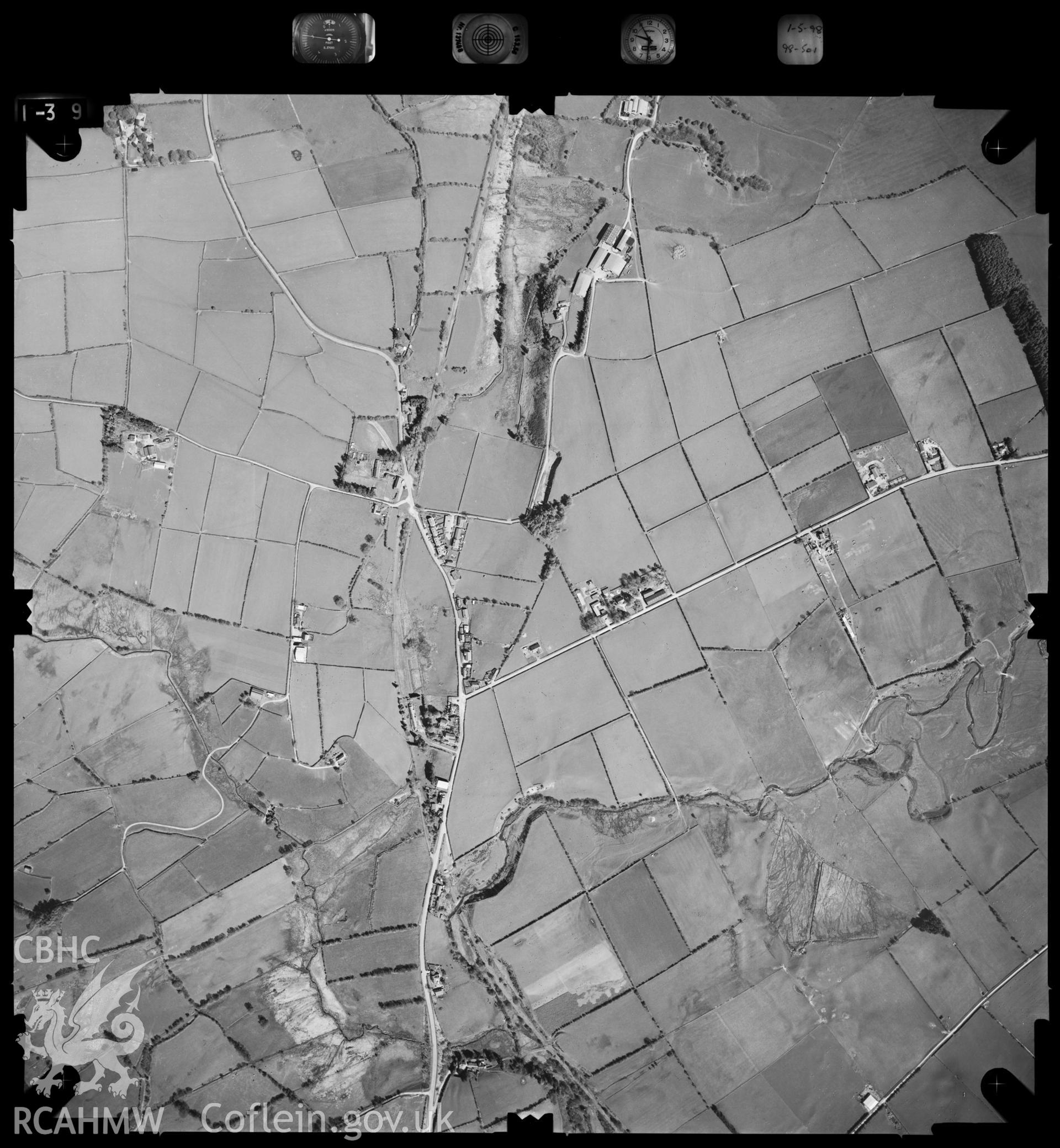Digitized copy of an aerial photograph showing the Pant y Dwr area, taken by Ordnance Survey, 1998.