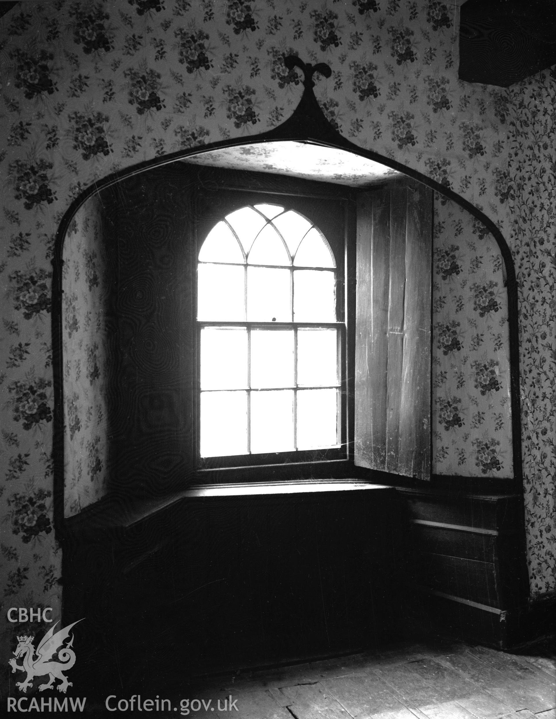 Interior view showing west window on the first floor of Rhyd y Gors House.