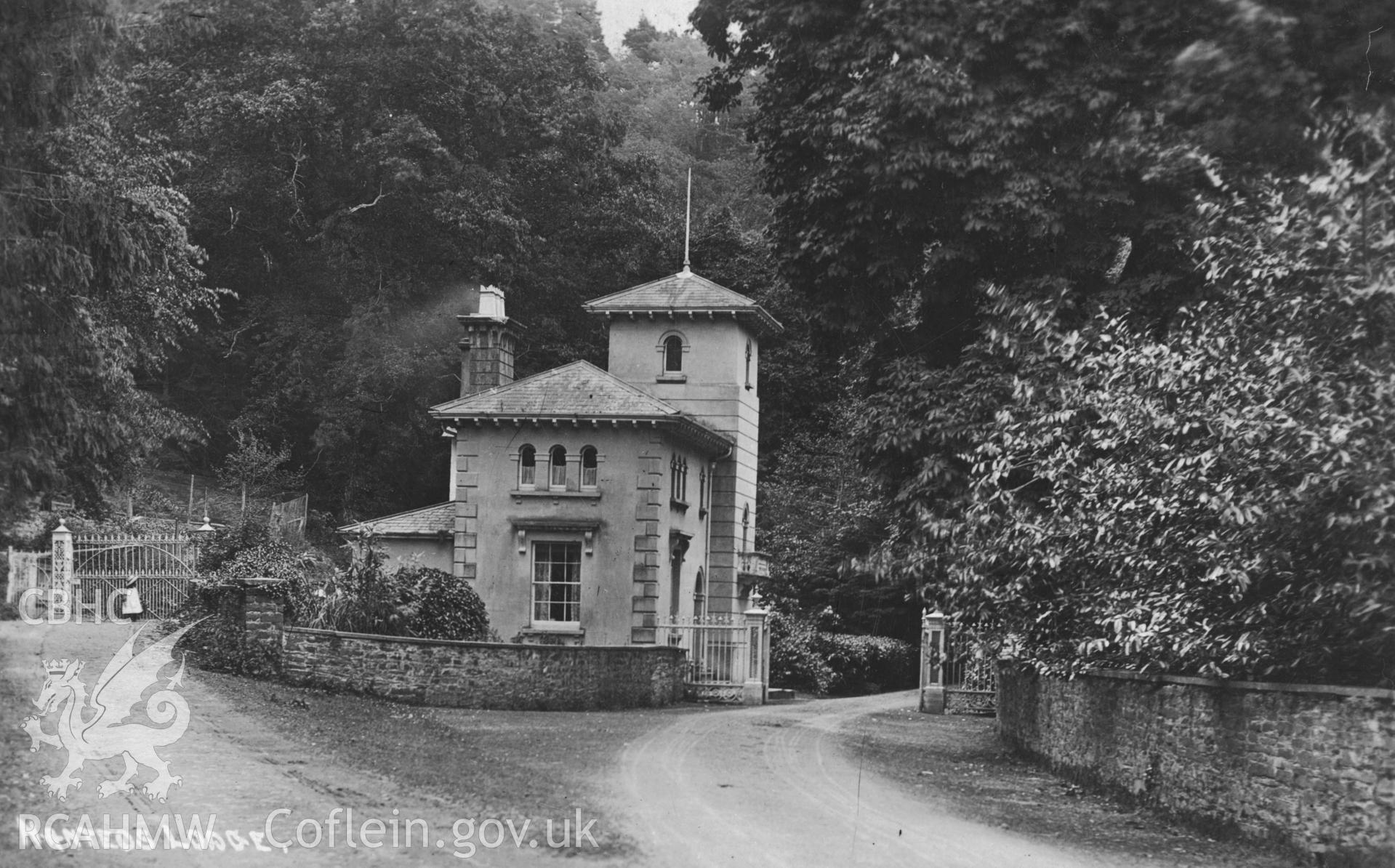 Digital copy of postcard showing Nanteos Lodge, early 20th century.  Loaned for copying by Charlie Downes.