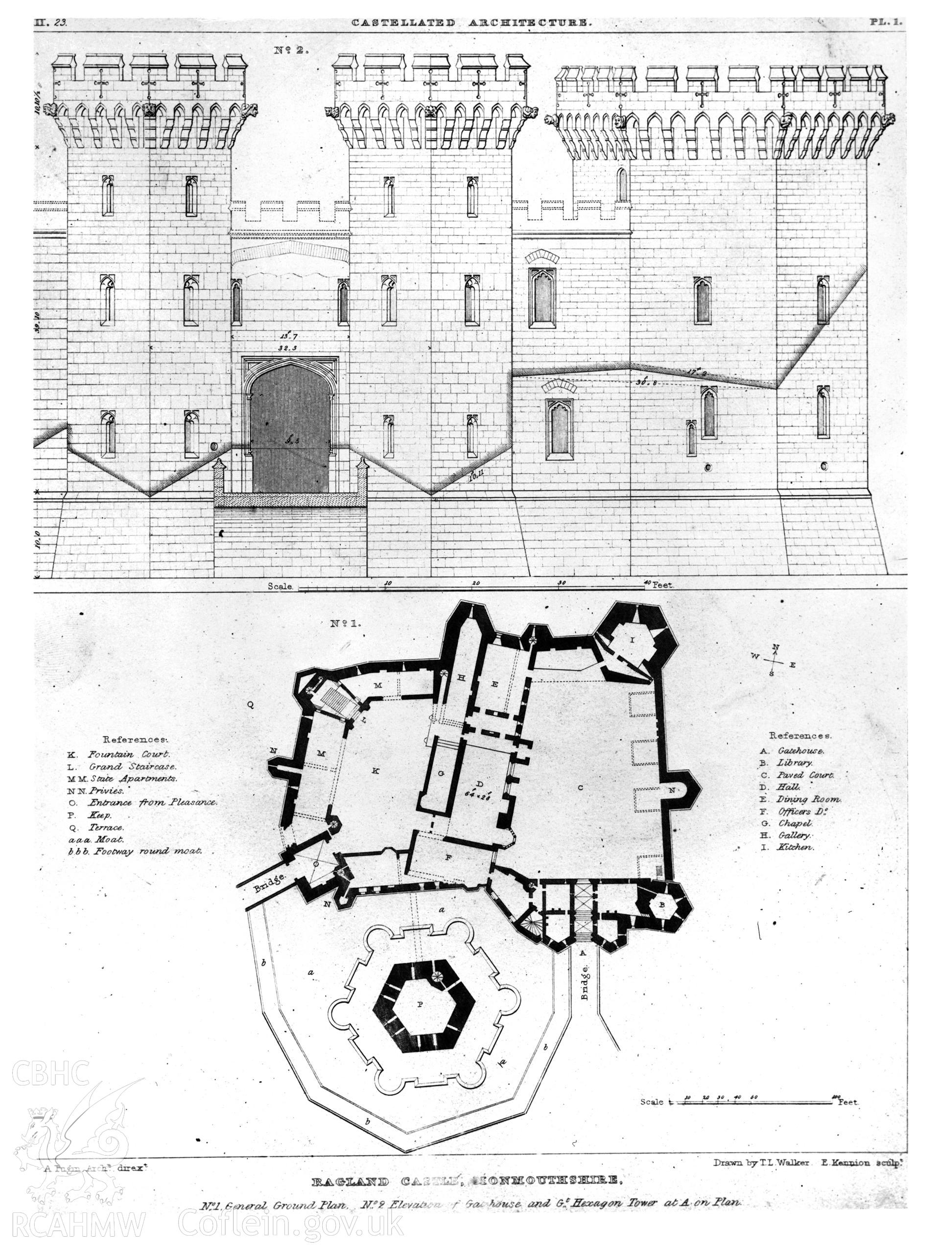 Photographic copy of measured drawing showing plan and elevation of the gatehouse.