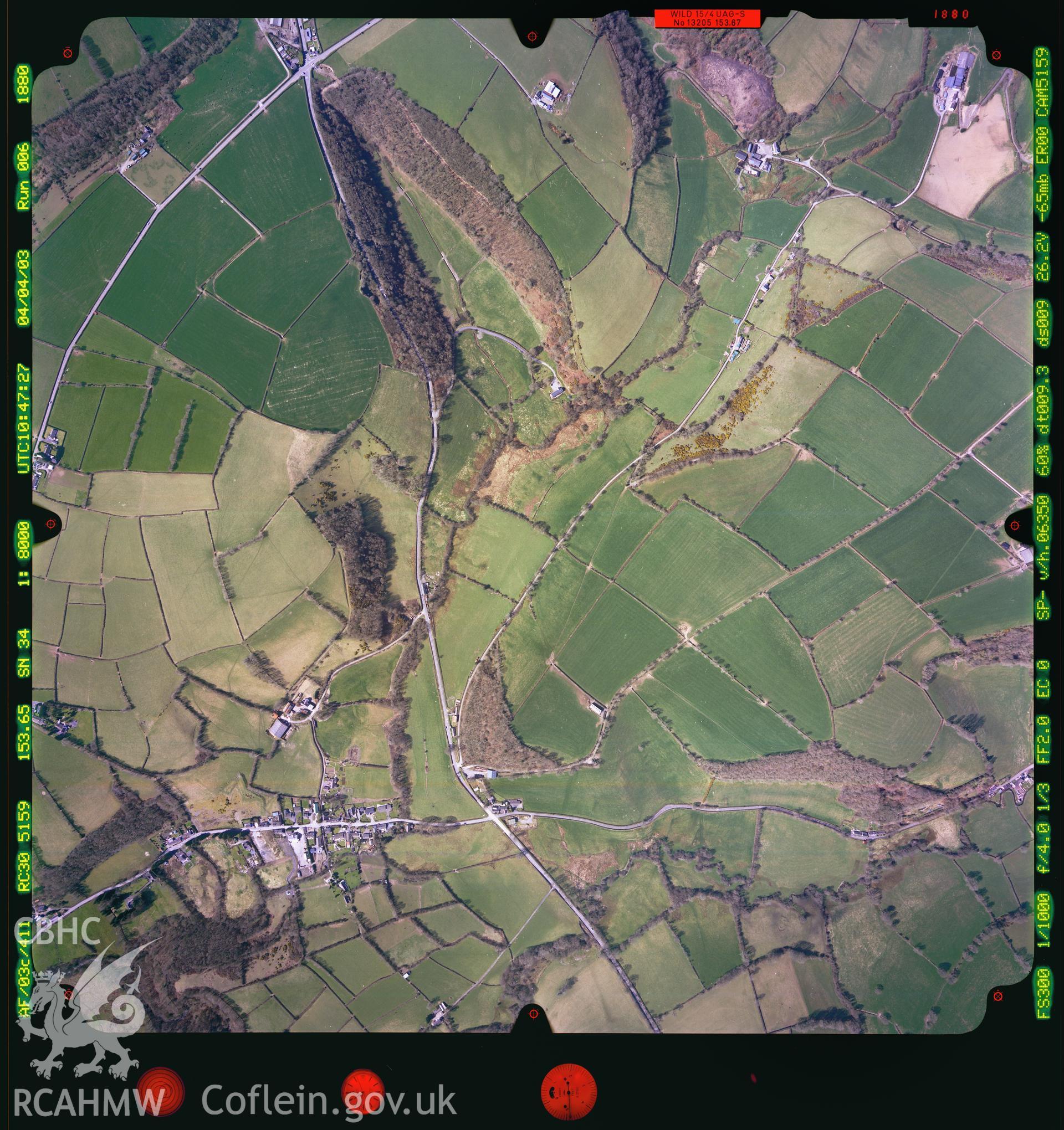 Digitized copy of a colour aerial photograph showing the Llandysul area, taken by Ordnance Survey, 2003.