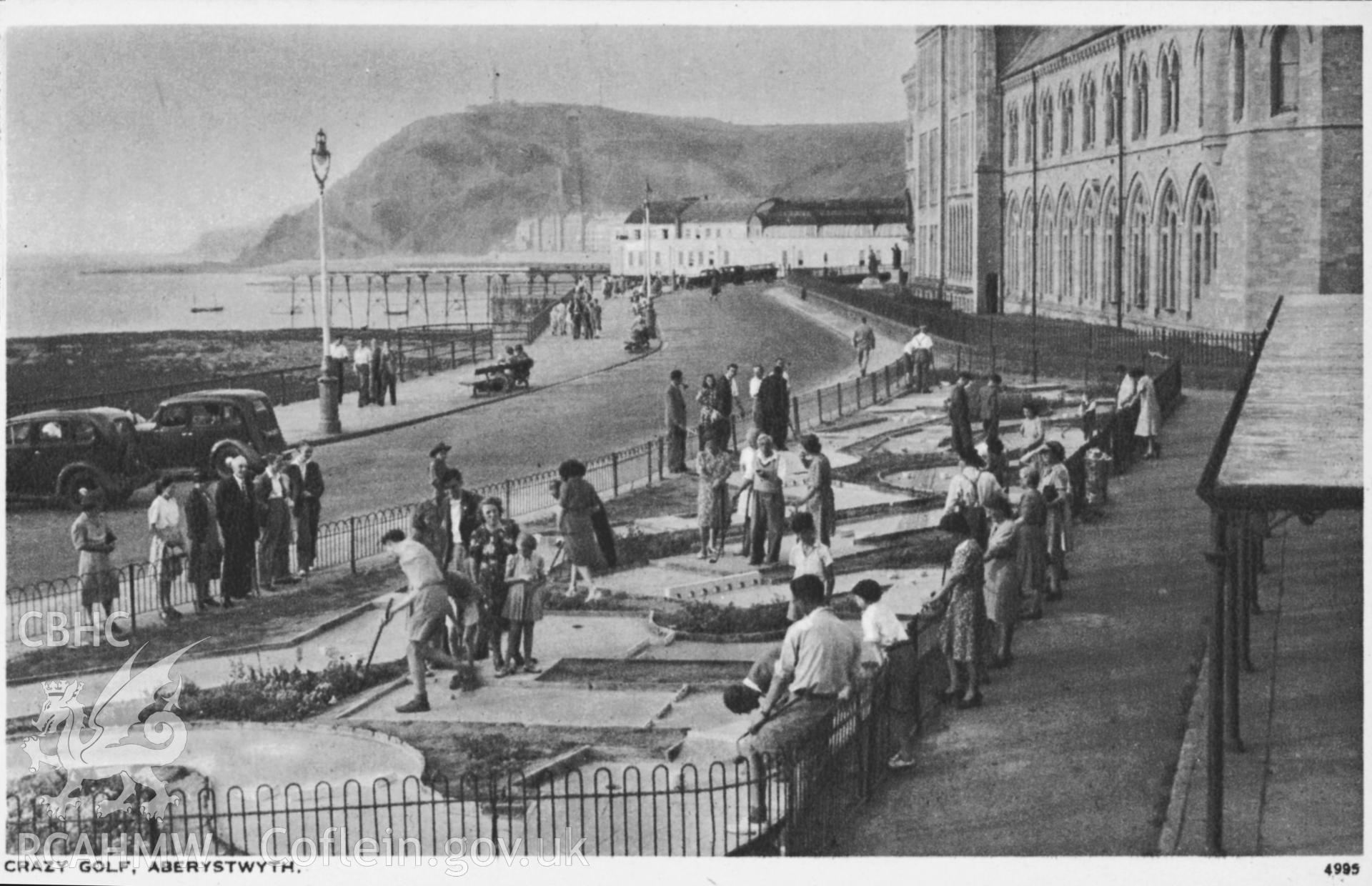 Digital copy of postcard showing Crazy Golf, Aberystwyth, c. 1950 (R A Postcards).  Loaned for copying by Charlie Downes
