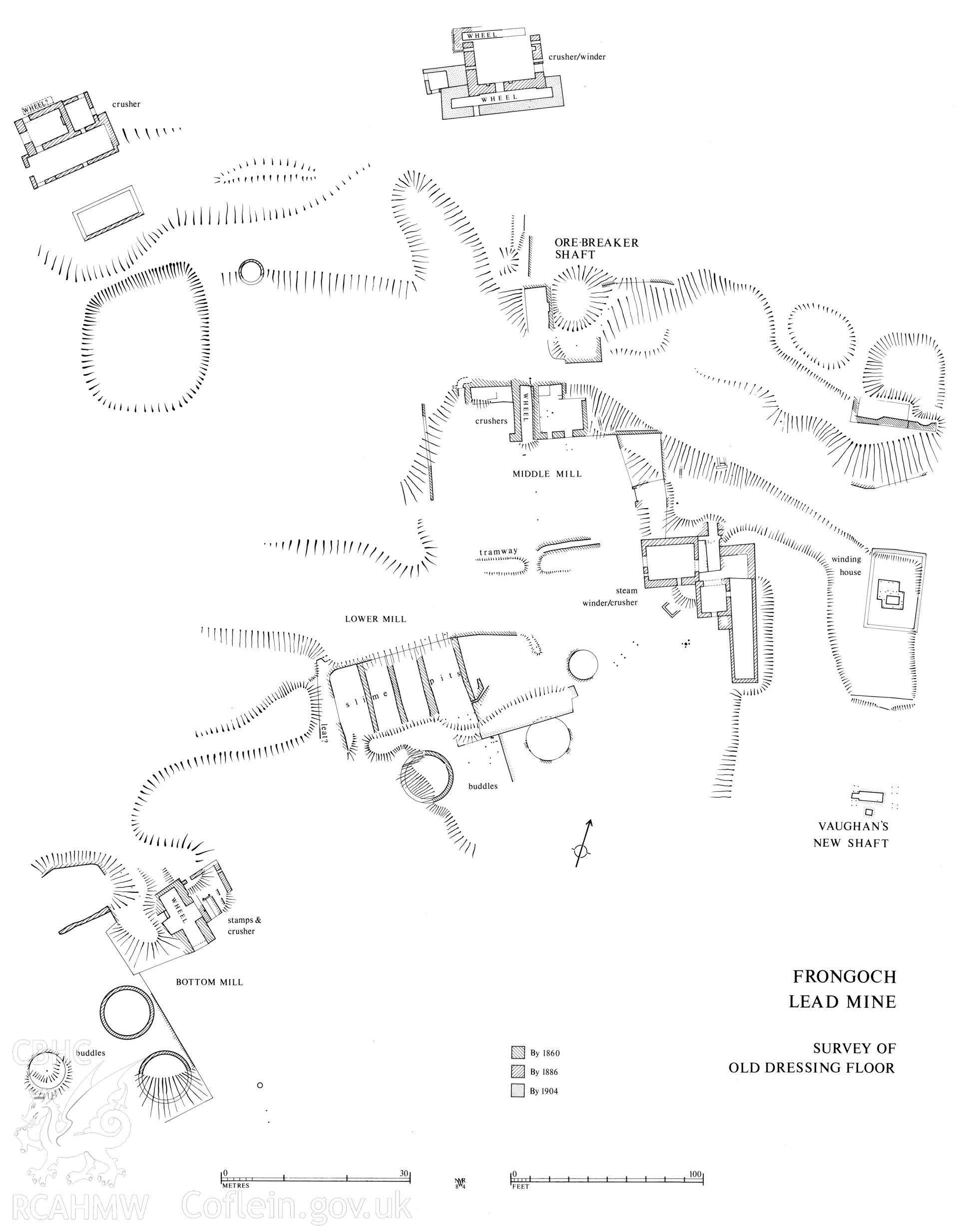 Frongoch Lead Mine, Ceredigion; plan of complex produced by Tony Parkinson, undated.